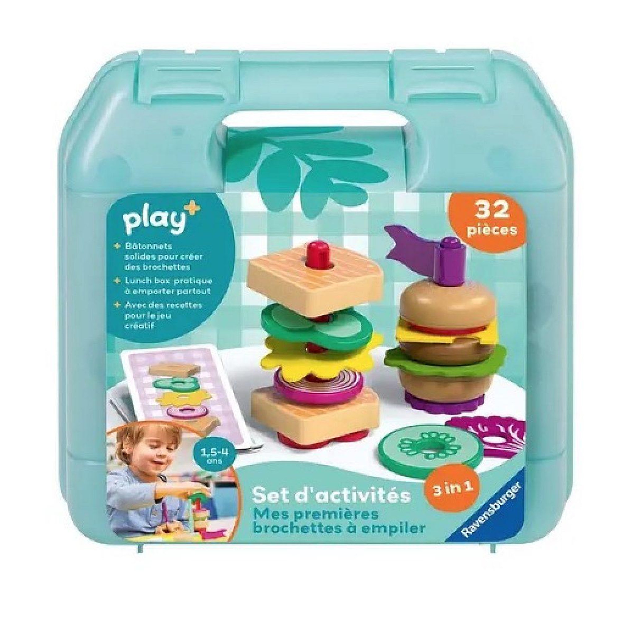 RAVENSBURGER Play+ set d'activites : mes premieres brochettes a empiler