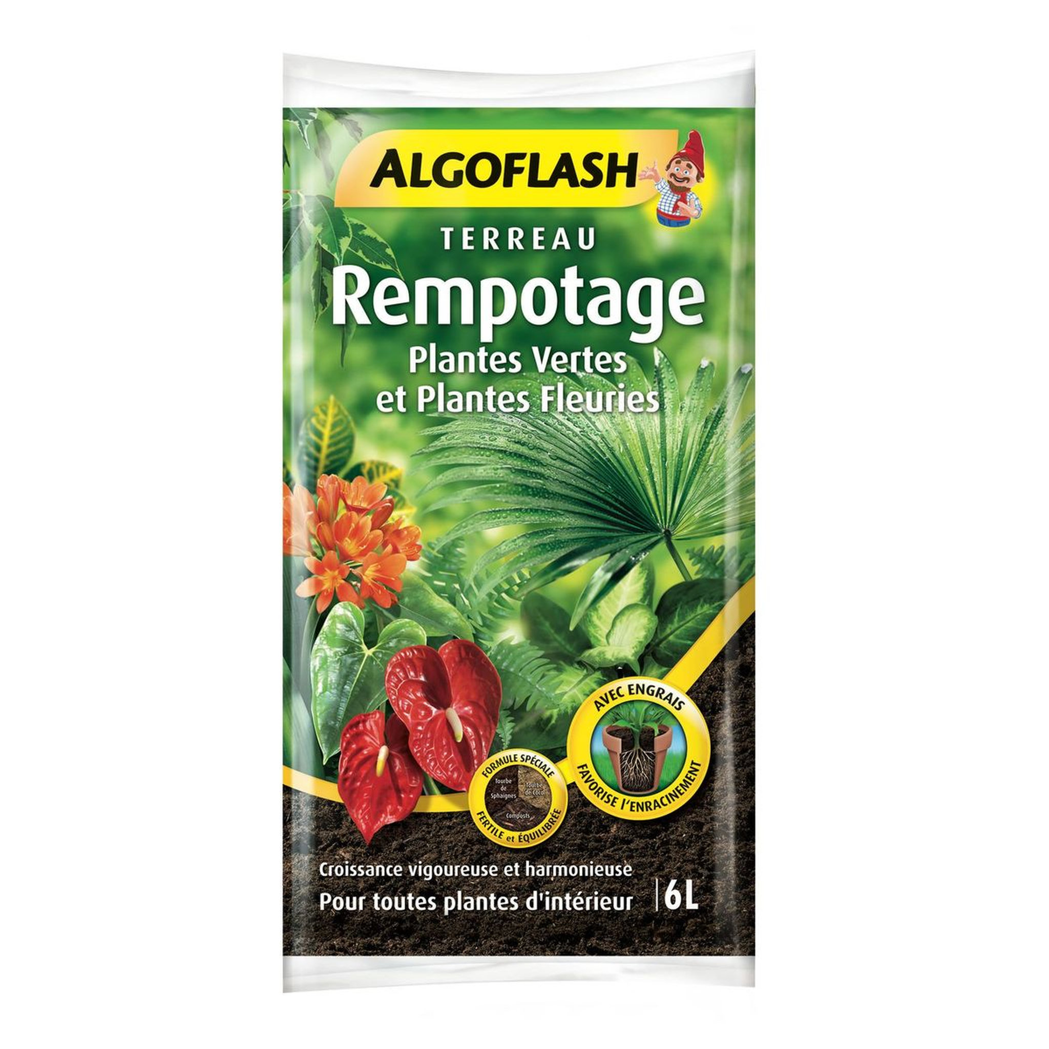 ALGOFLASH Terreau rempotage plantes vertes et fleuries 6l