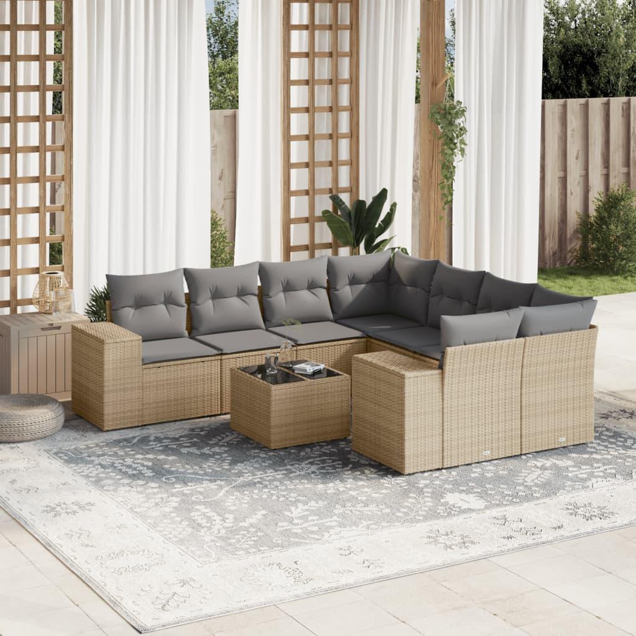 VIDAXL Salon de jardin avec coussins 9 pcs beige resine tressee
