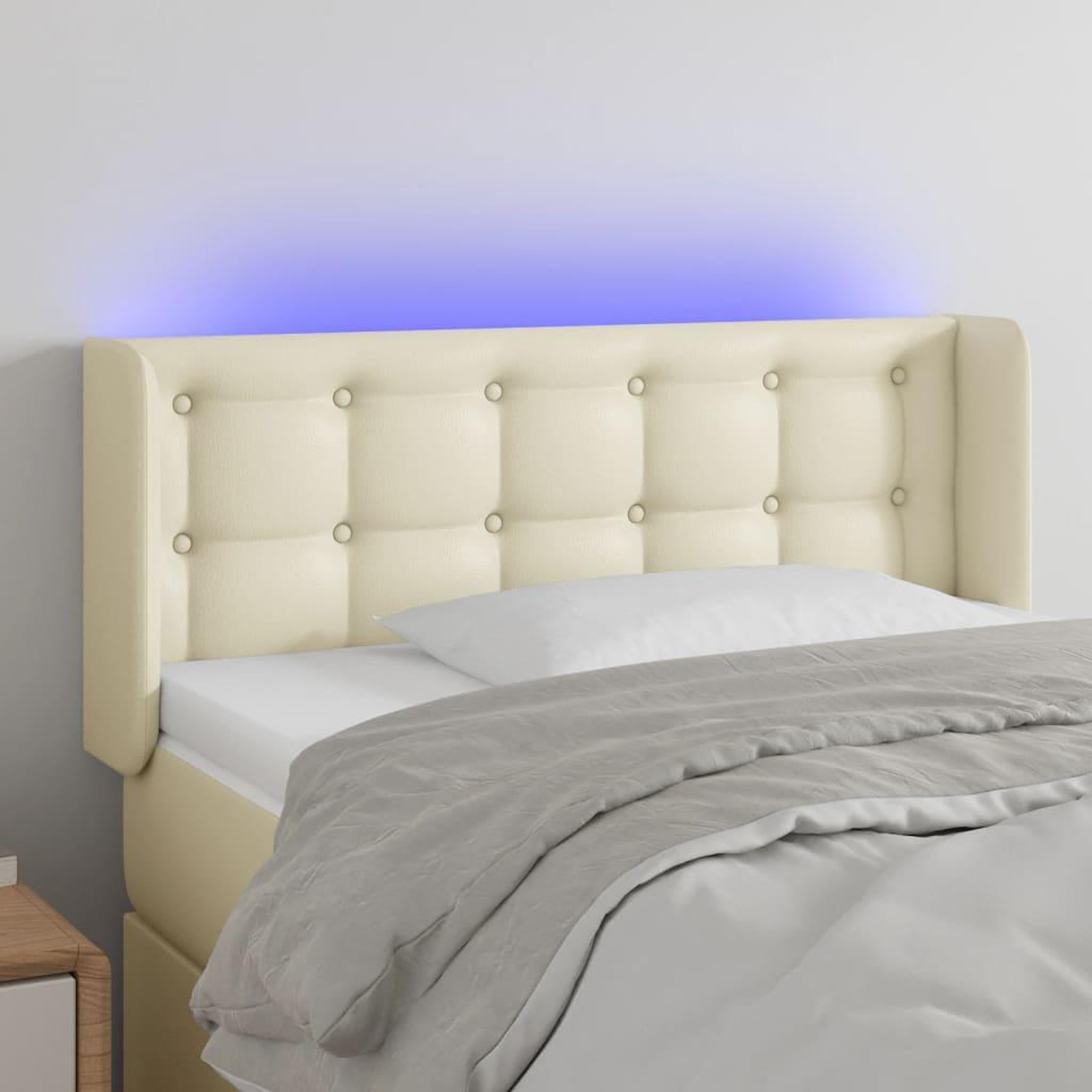 Voir la diapositive 1 : VIDAXL Tete de lit a LED Creme 103x16x78/88 cm Similicuir