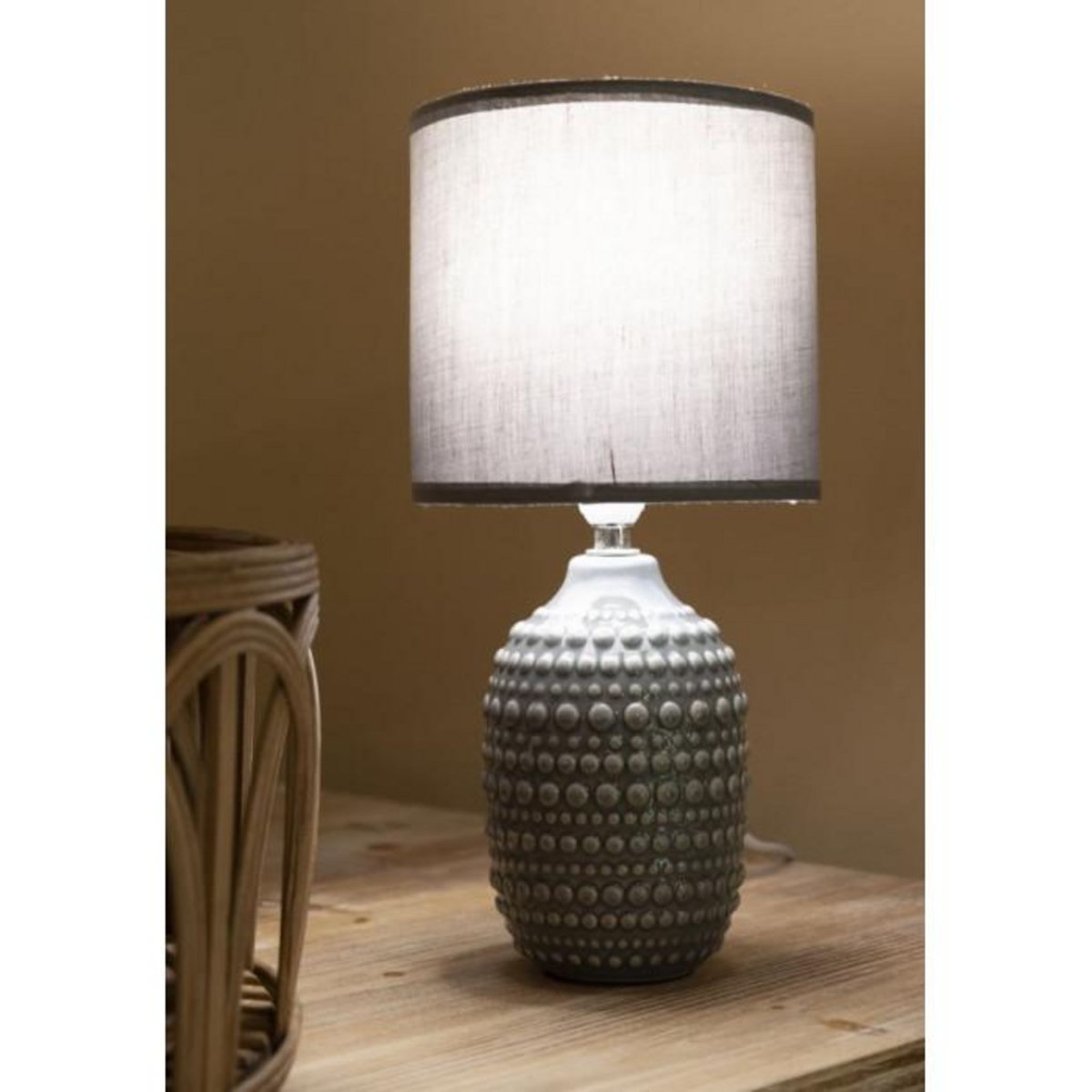 Paris Prix Lampe à Poser en Céramique  Points  30cm Gris