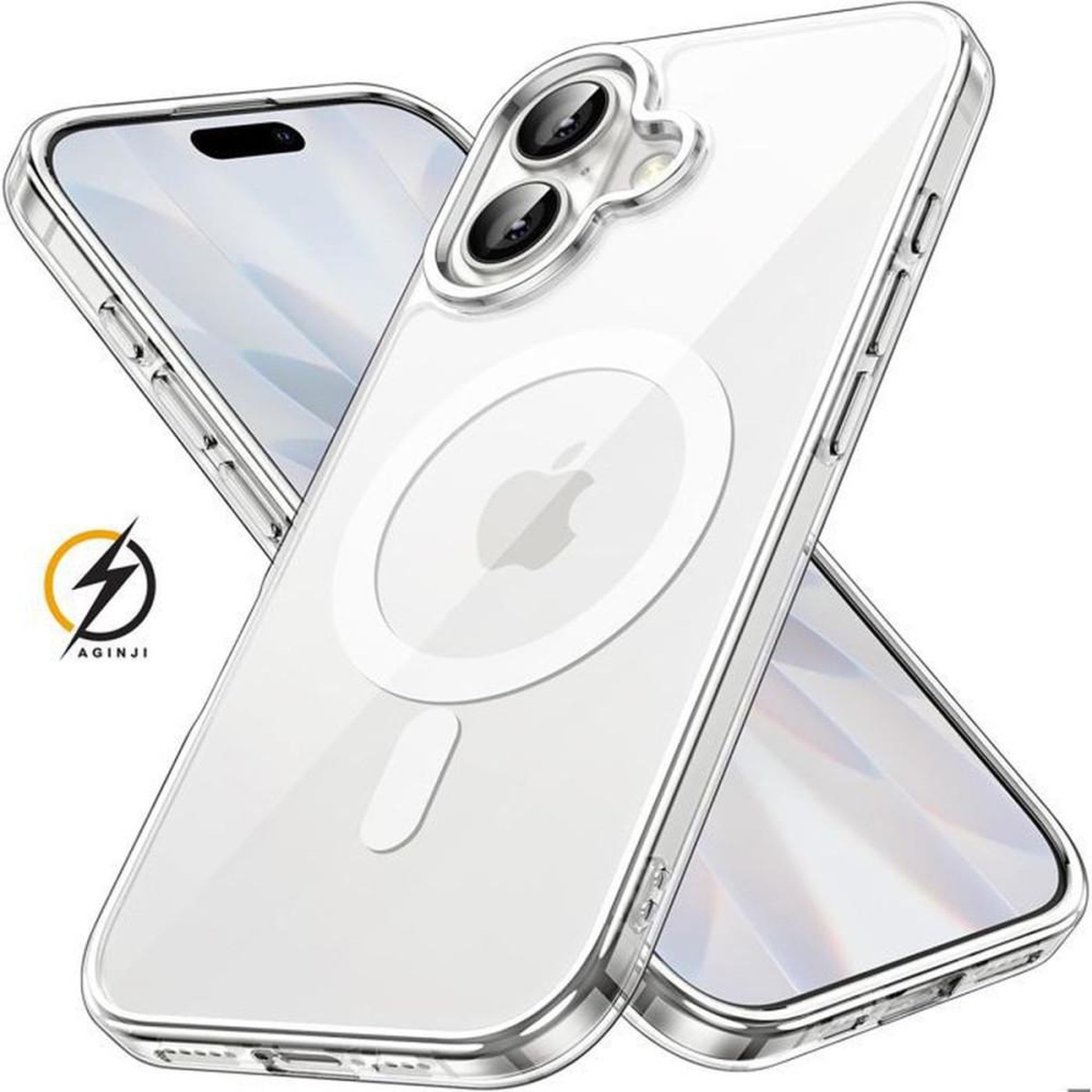 Coque iPhone 17 6,3 pouces silicone TPU avec dos PC transparent et cercle magnétique intégré