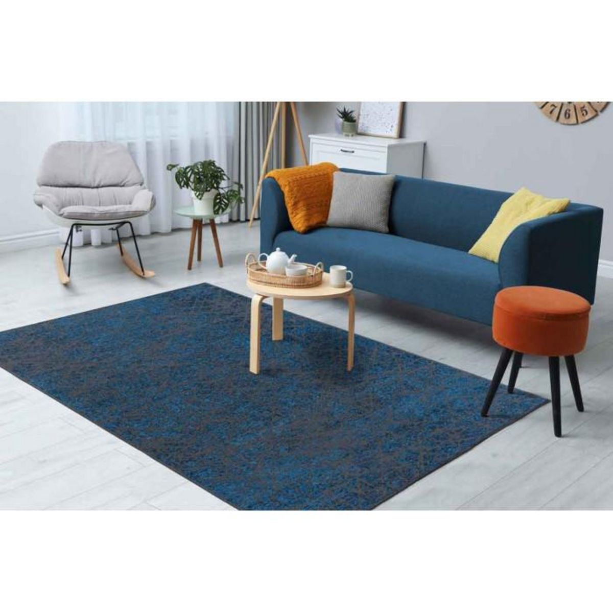 Paris Prix Tapis Tissé à Poils Courts Vintage  Kalevi  Bleu
