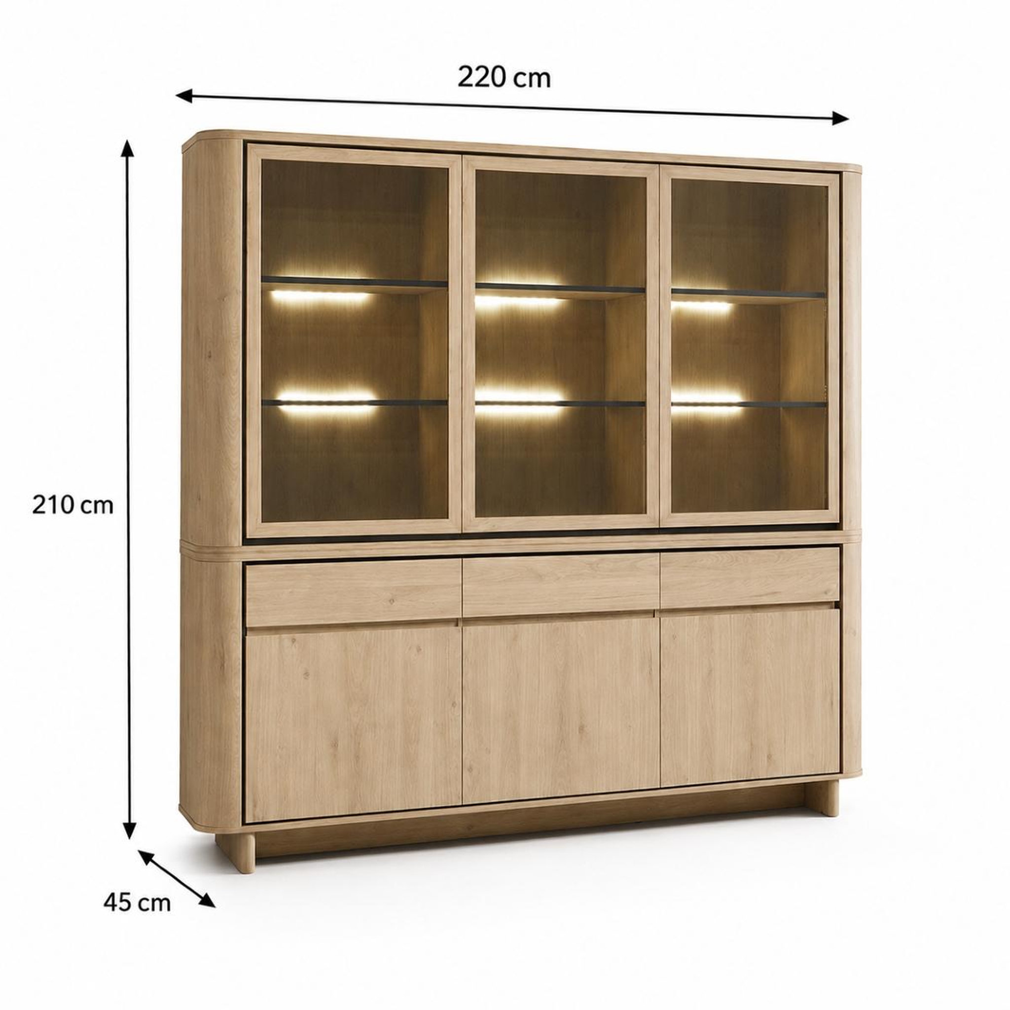 Voir la diapositive 4 : JLC KREATION Vaisselier arrondi en bois 3 portes vitrées igor