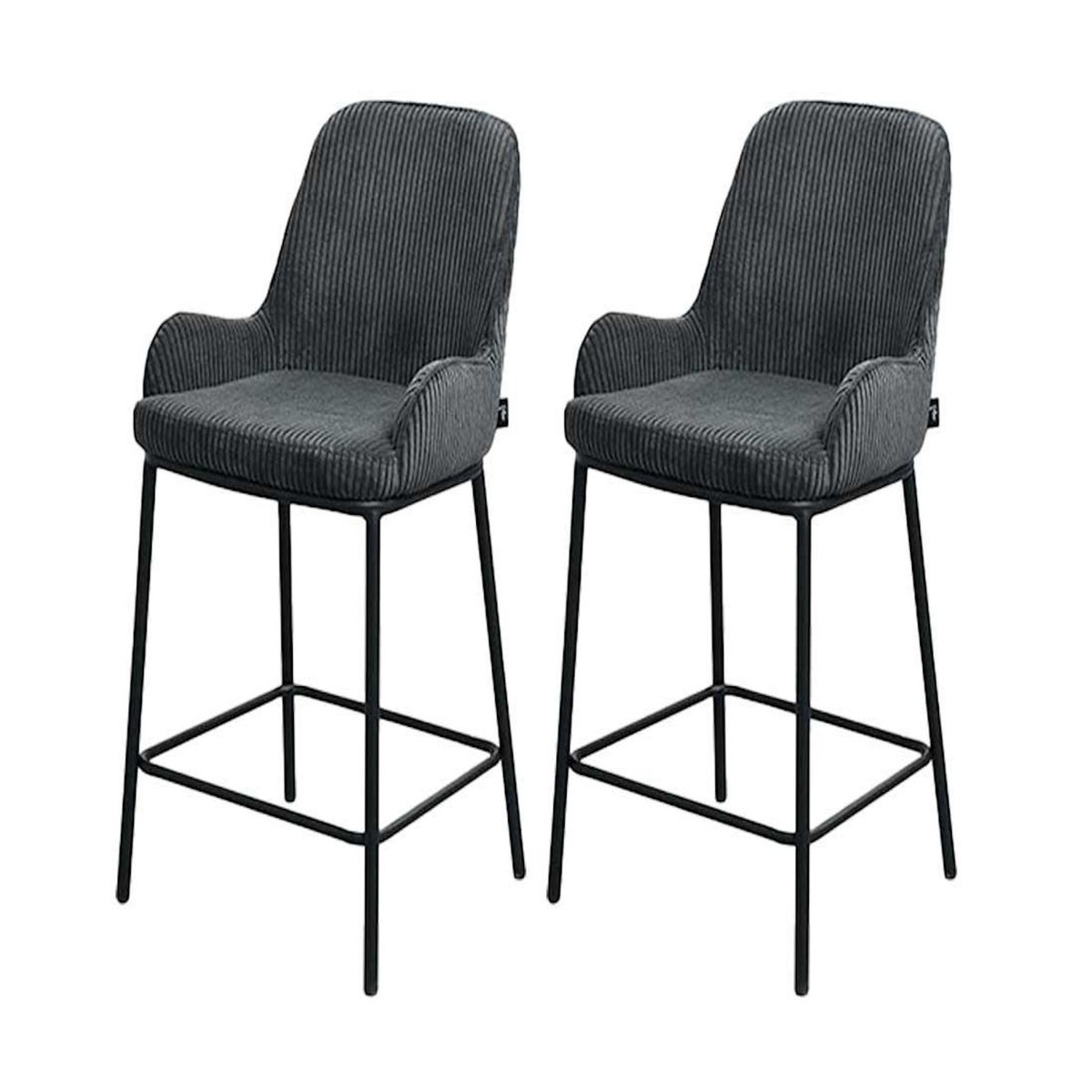 LISA DESIGN Salinas - lot de 2 chaises de bar - en velours côtelé - gris anthracite - h65 cm