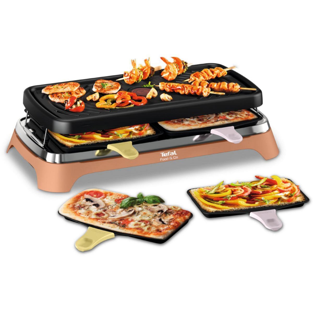 TEFAL Raclette 2 en 1 plancha Food & Co x8 RE651JF0