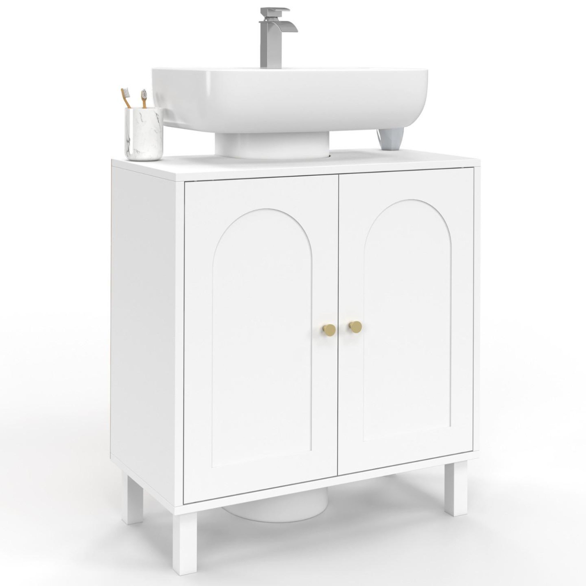 ID MARKET Meuble sous lavabo salle de bain arsene design arche bois blanc