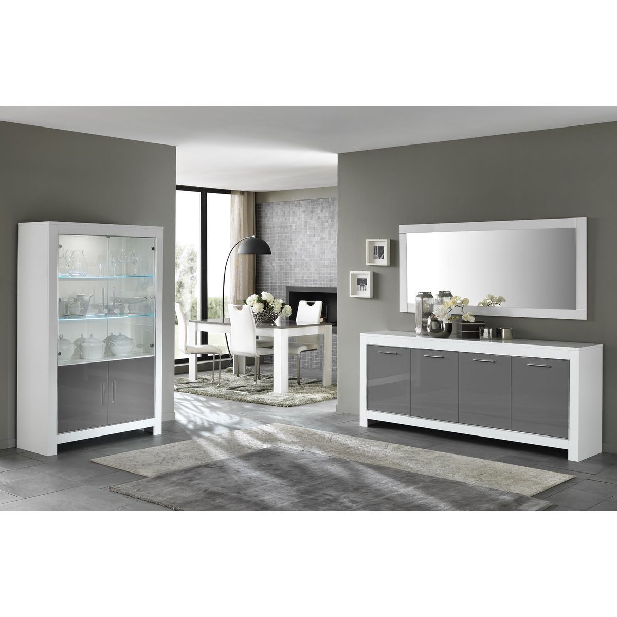 Table de séjour moderne laquée brillante bicolore L190cm MILANO