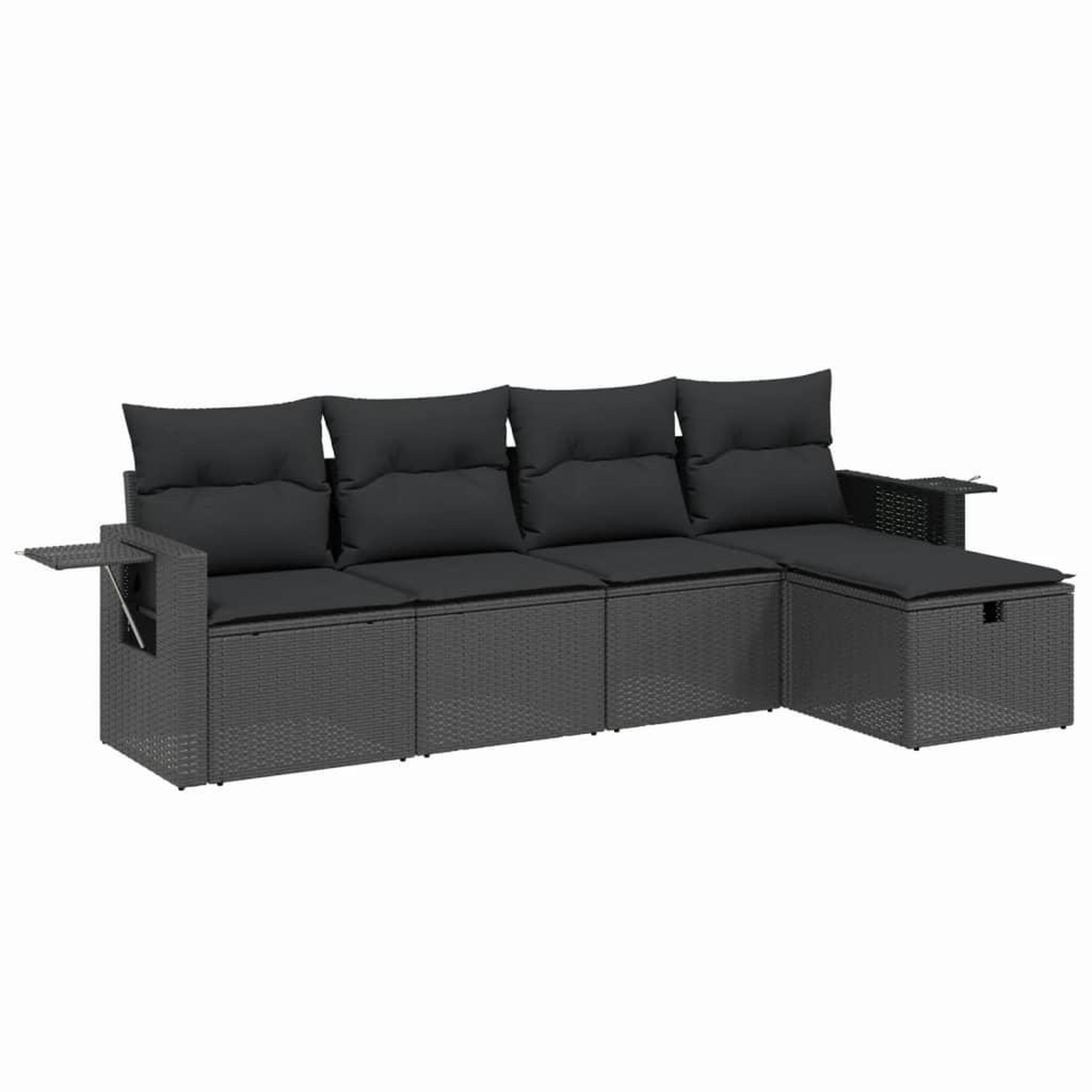 Voir la diapositive 2 : VIDAXL Salon de jardin 5 pcs avec coussins noir resine tressee