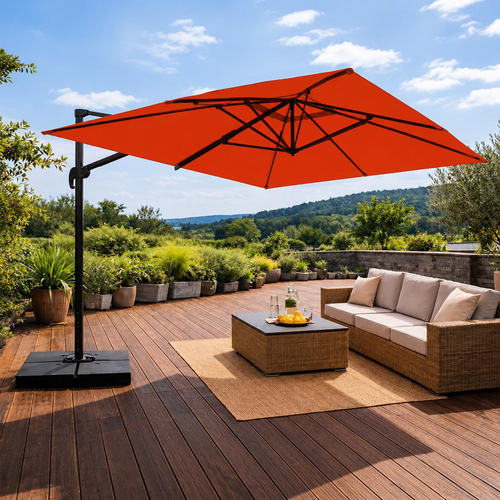 Voir la diapositive 4 : CONCEPT USINE Parasol rectangulaire 3x4 déporté rotatif terracotta en aluminium cezir