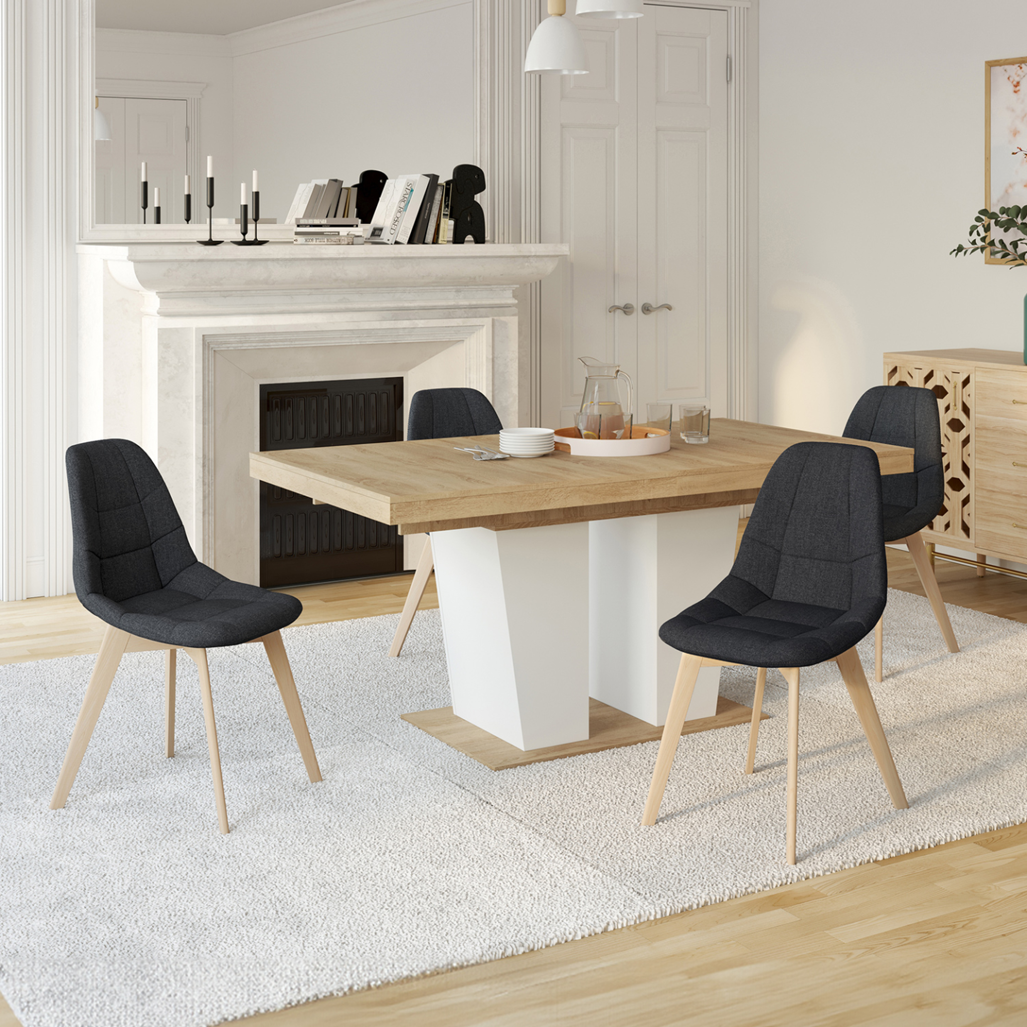 Voir la diapositive 2 : ID MARKET Lot de 4 chaises scandinaves gaby grises en tissu pour salle à manger
