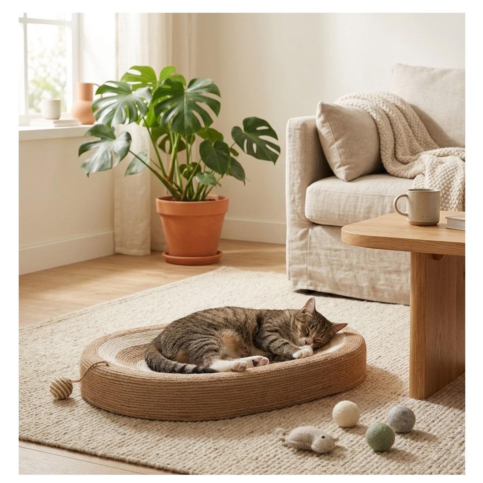 Voir la diapositive 2 : Eden Panier a griffer ovale pour chat avec balle