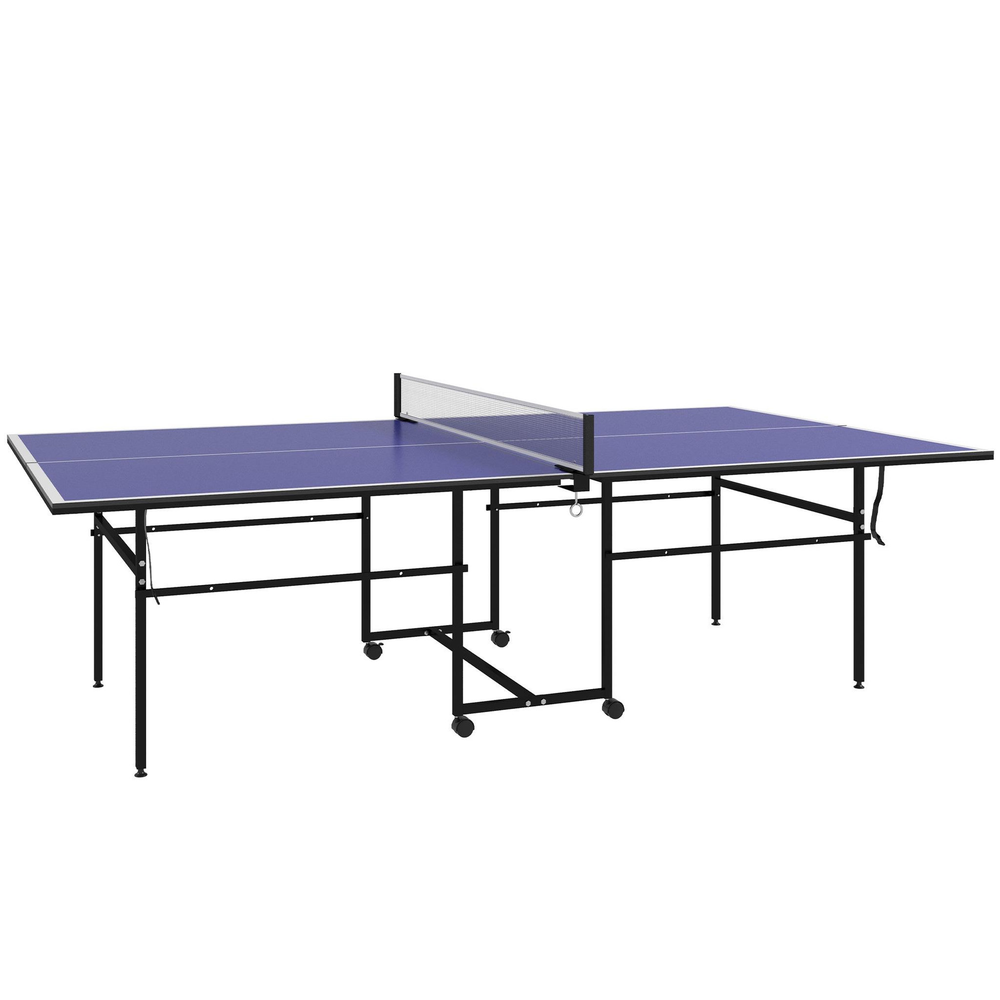 Voir la diapositive 1 : HOMCOM Table de ping-pong pliable compacte avec 4 roulettes bleu
