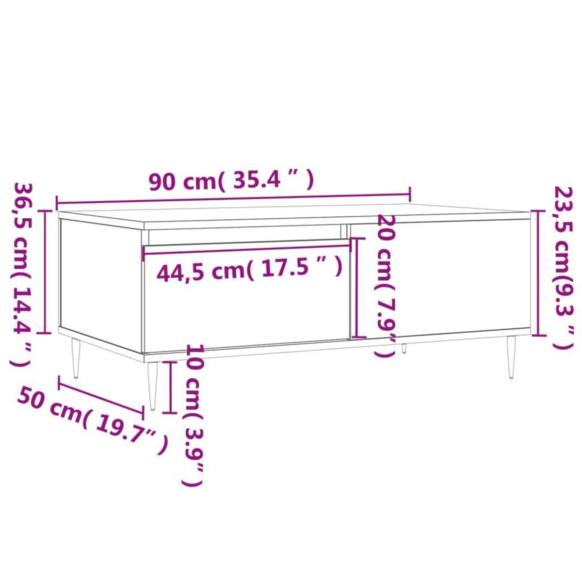 VIDAXL Table basse Blanc 90x50x36,5 cm Bois d'ingenierie