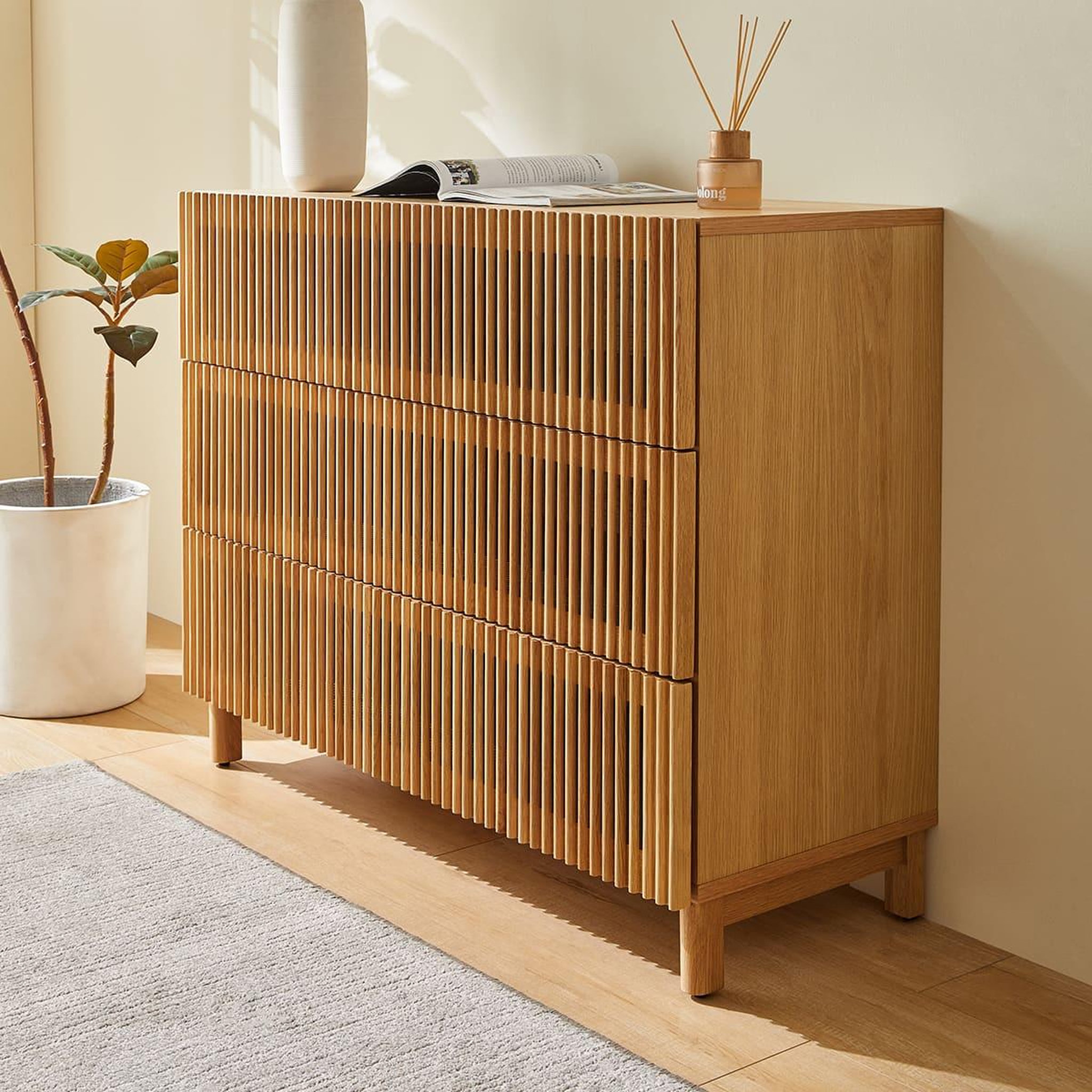 Voir la diapositive 4 : HOMIFAB Commode 3 tiroirs en bois 100 cm - Umea