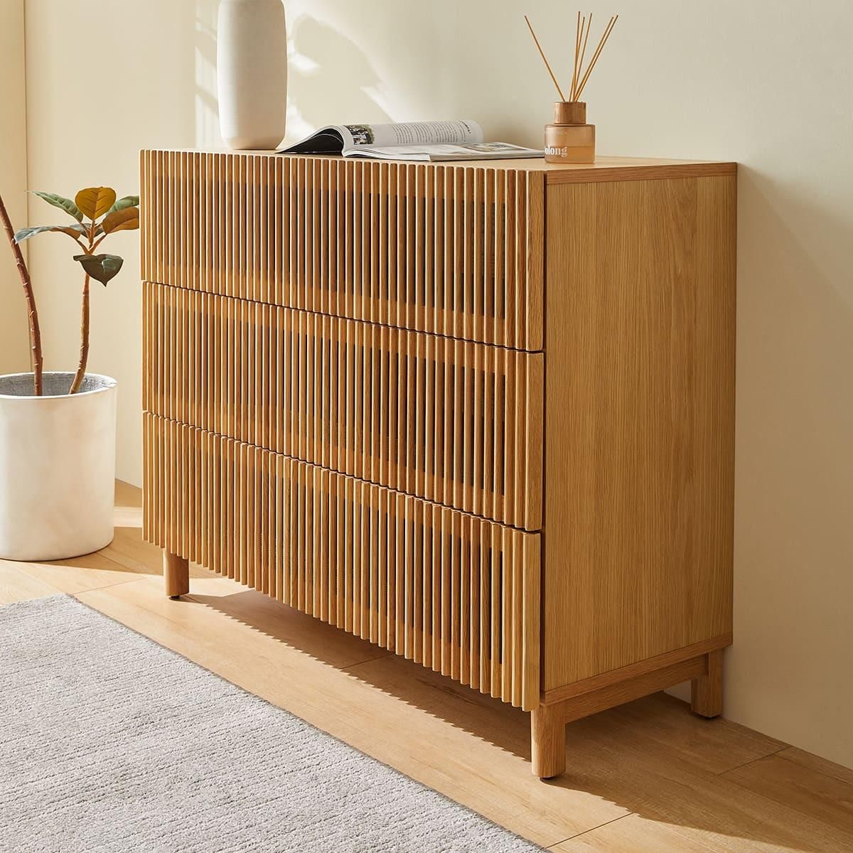 HOMIFAB Commode 3 tiroirs en bois 100 cm - Umea