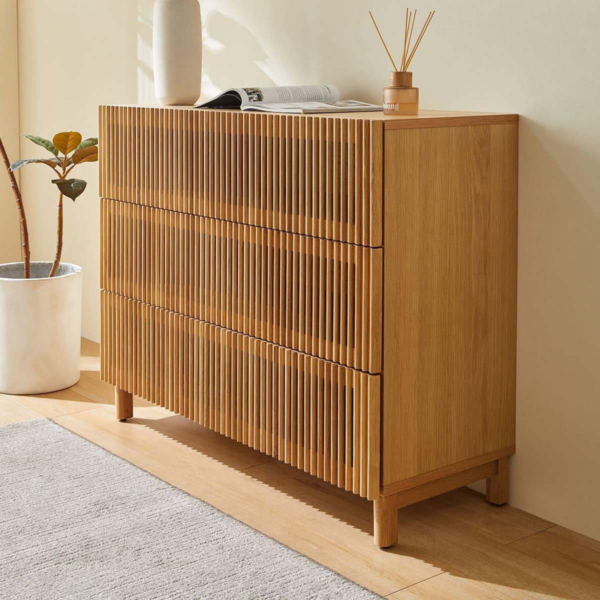 HOMIFAB Commode 3 tiroirs en bois 100 cm - Umea