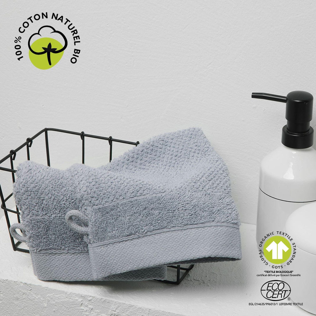 Today Lot de 2 gants de toilette - 100% coton BIO