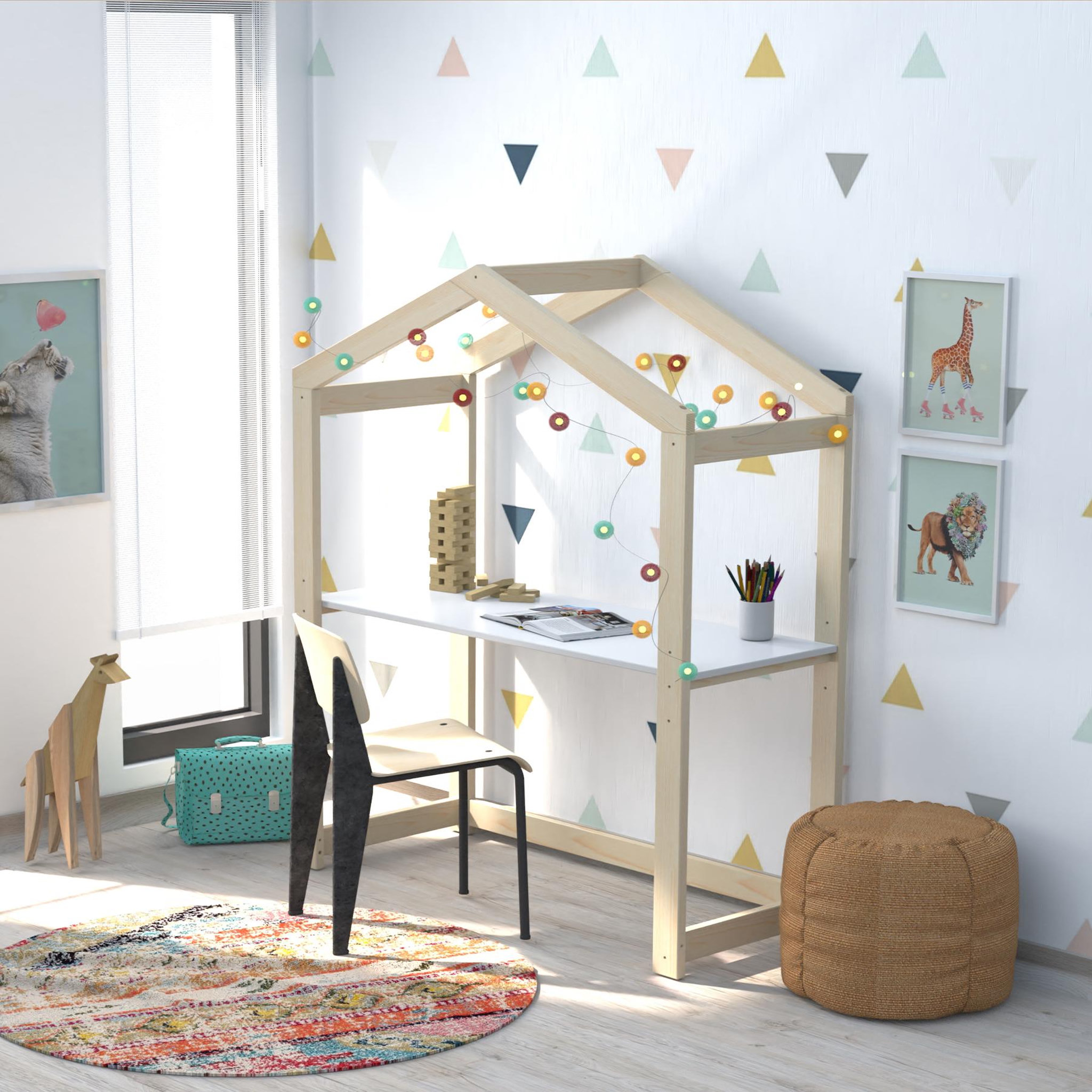 Voir la diapositive 1 : Bureau cabane enfant YOYO naturel et blanc 