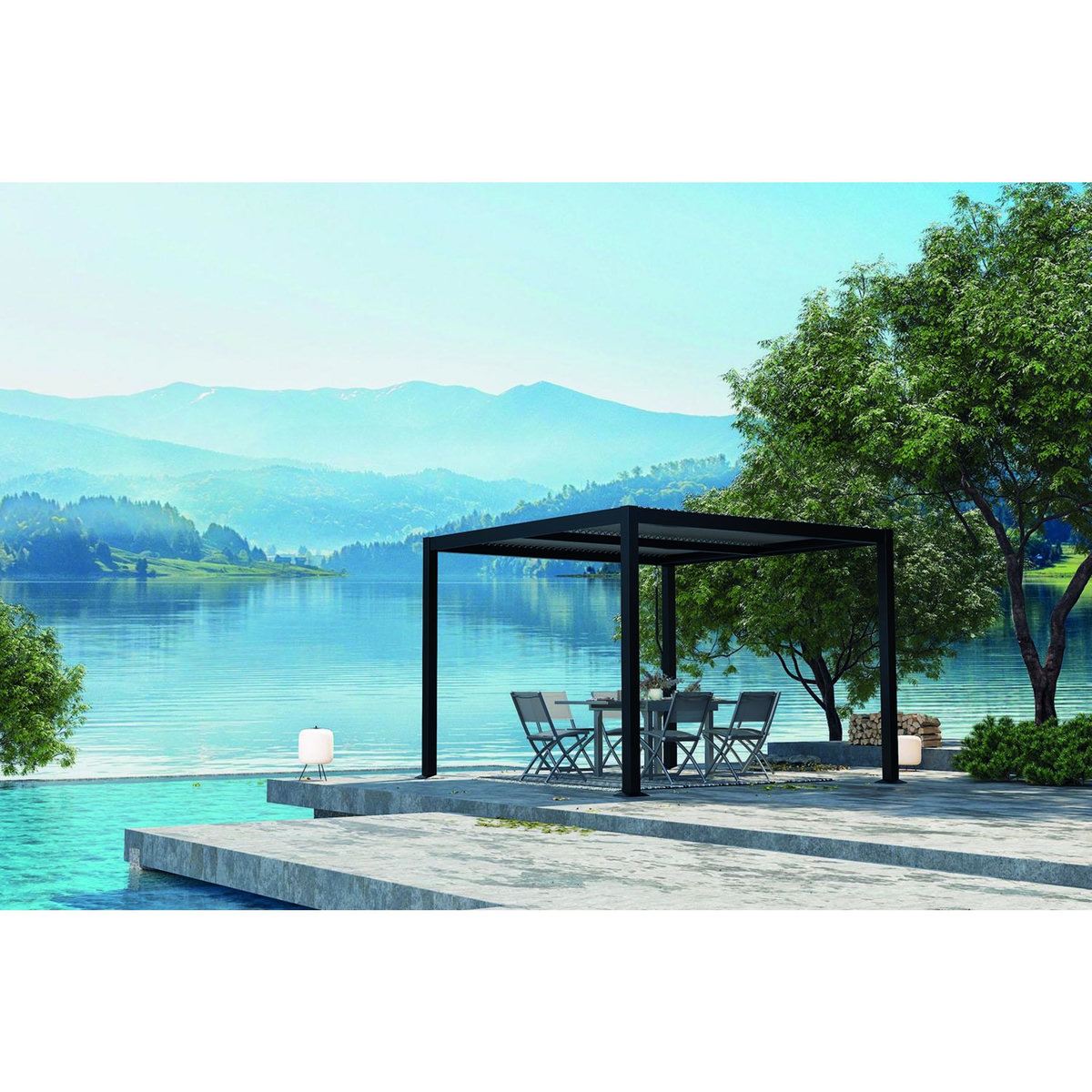 CONCEPT USINE Pergola bioclimatique grise 3x3 m MILOS