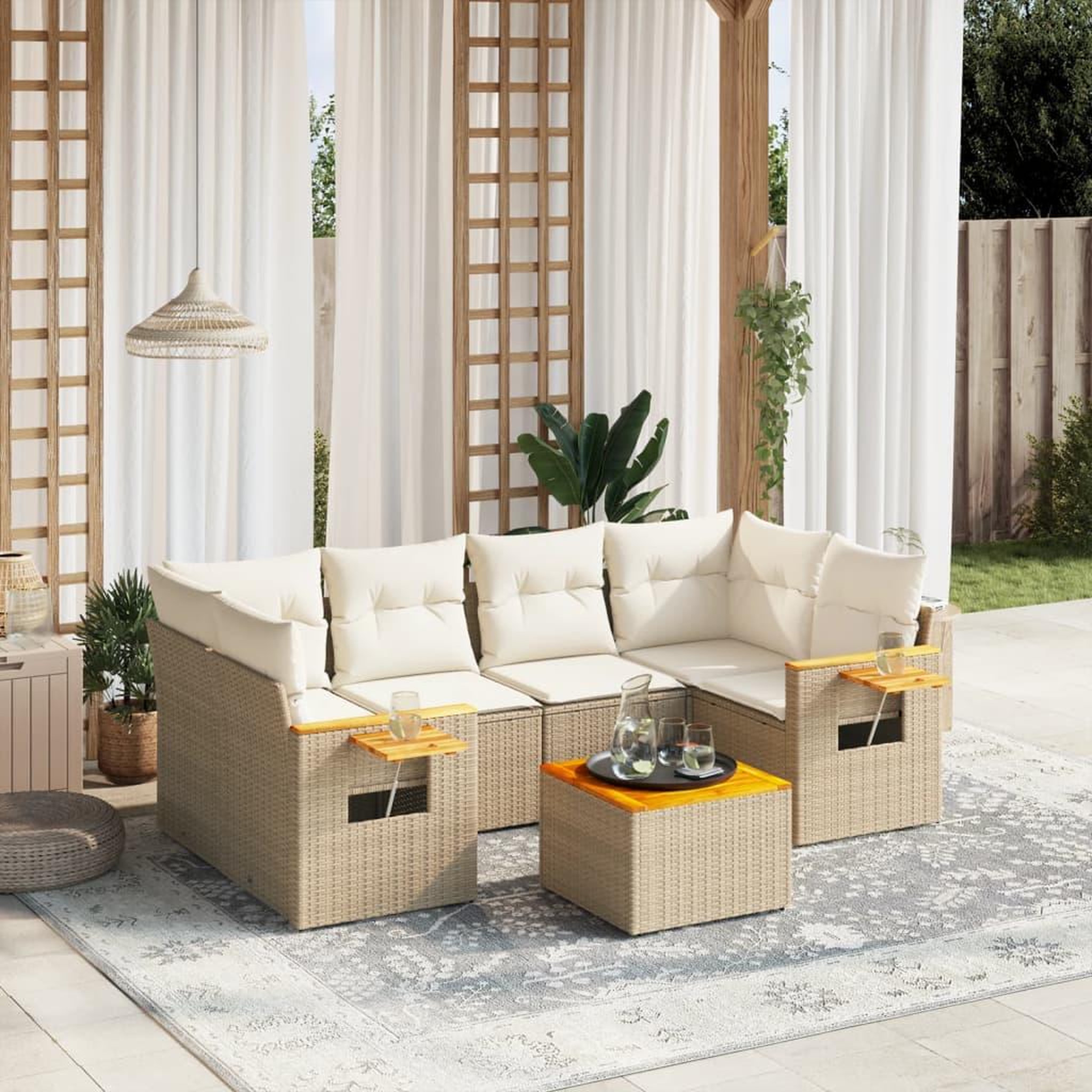 VIDAXL Salon de jardin avec coussins 7 pcs beige resine tressee