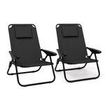 ID MARKET Lot de 2 chaises de plage pliantes - fauteuils de jardin inclinables sac à dos noir et toile noire