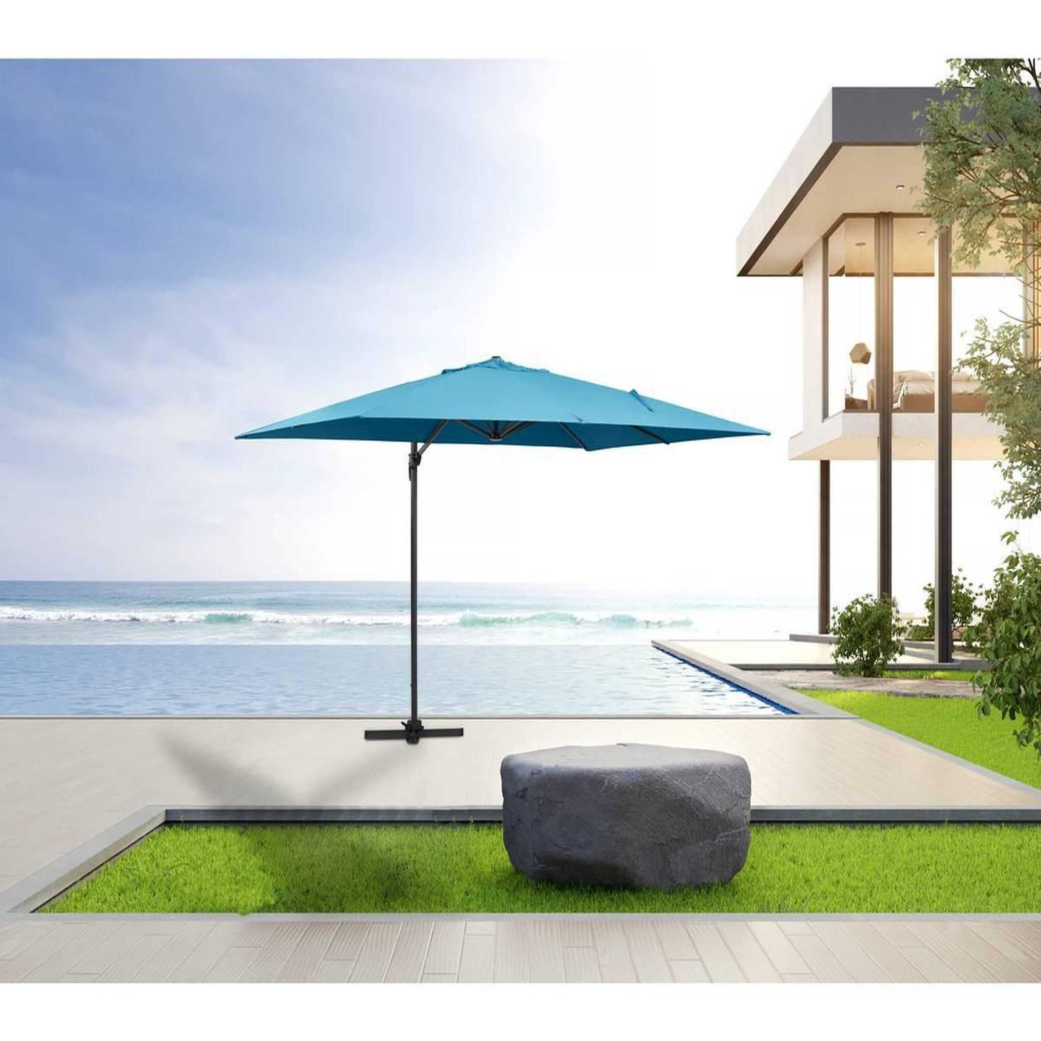 Voir la diapositive 2 : Habitat et Jardin Parasol jardin déporté alu  sun 4  - rectangle - 3 x 4 m - bleu - dalles à lester incluses