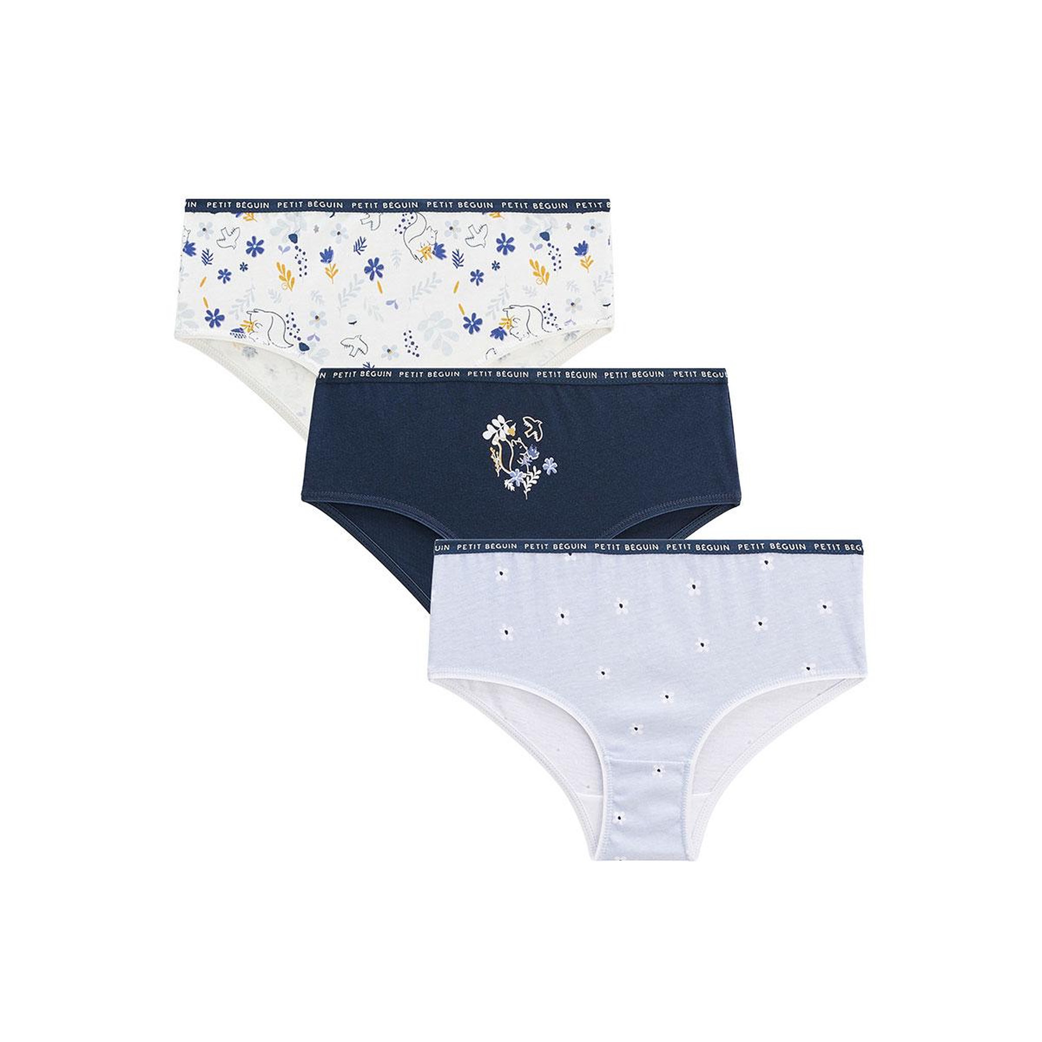 Petit Béguin Lot de 3 culottes fille Automne. Coloris disponibles : Bleu