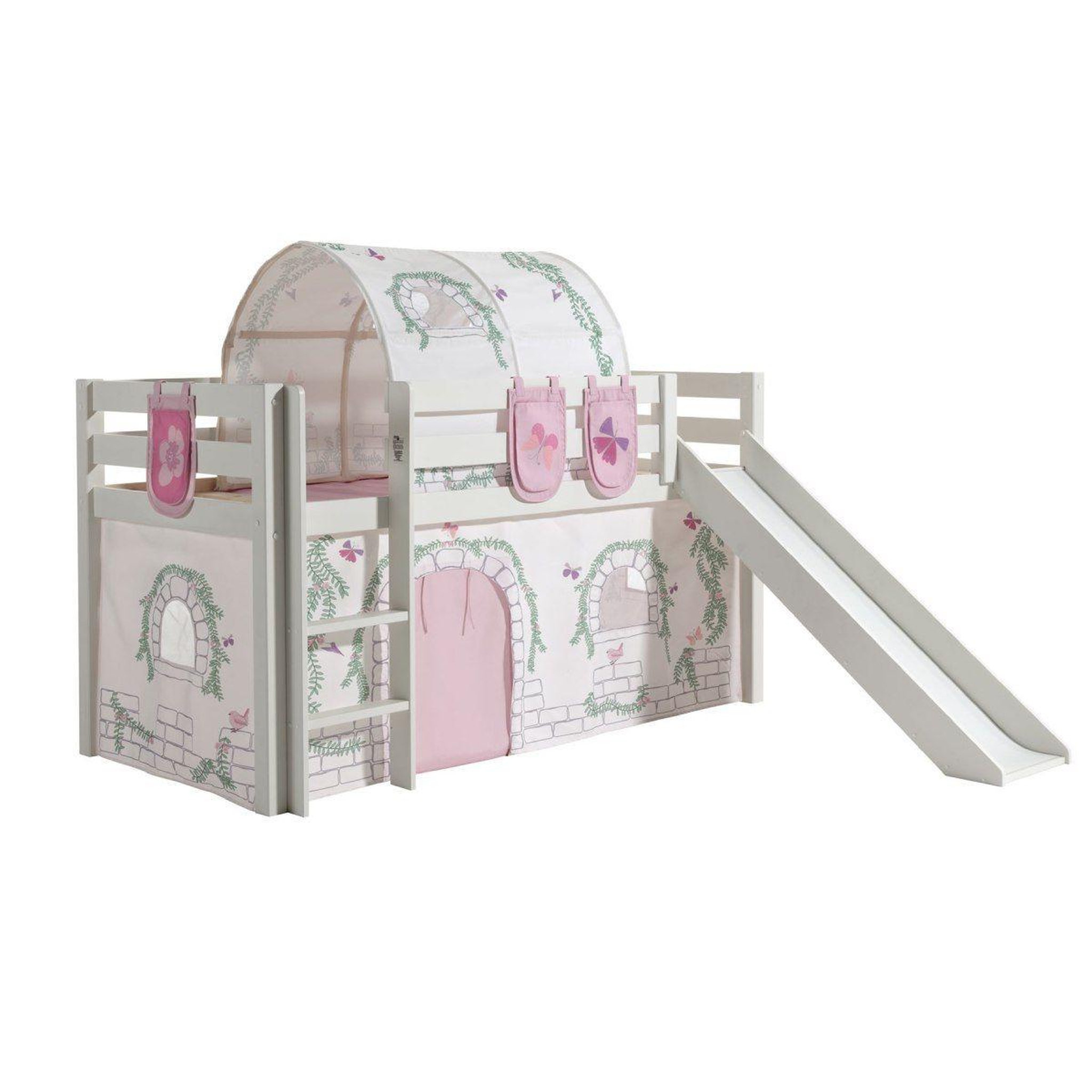 Paris Prix Pack - lit enfant toboggan, tente, tunnel & 3 pochettes  pino birdy  blanc