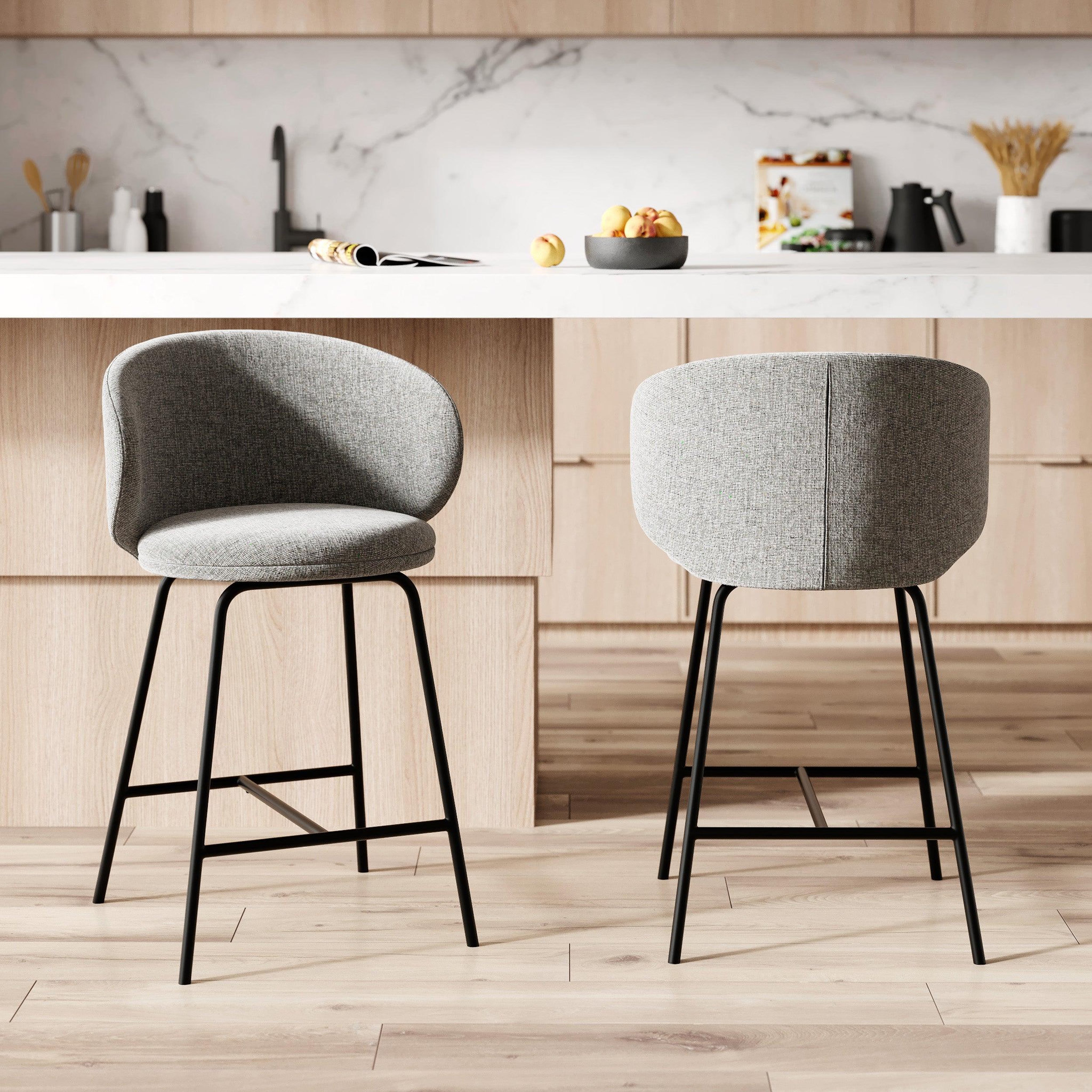Voir la diapositive 2 : MAISON PAVANE Lot de 2 chaises pour îlot central en tissu gris foncé 68 cm-cécilia