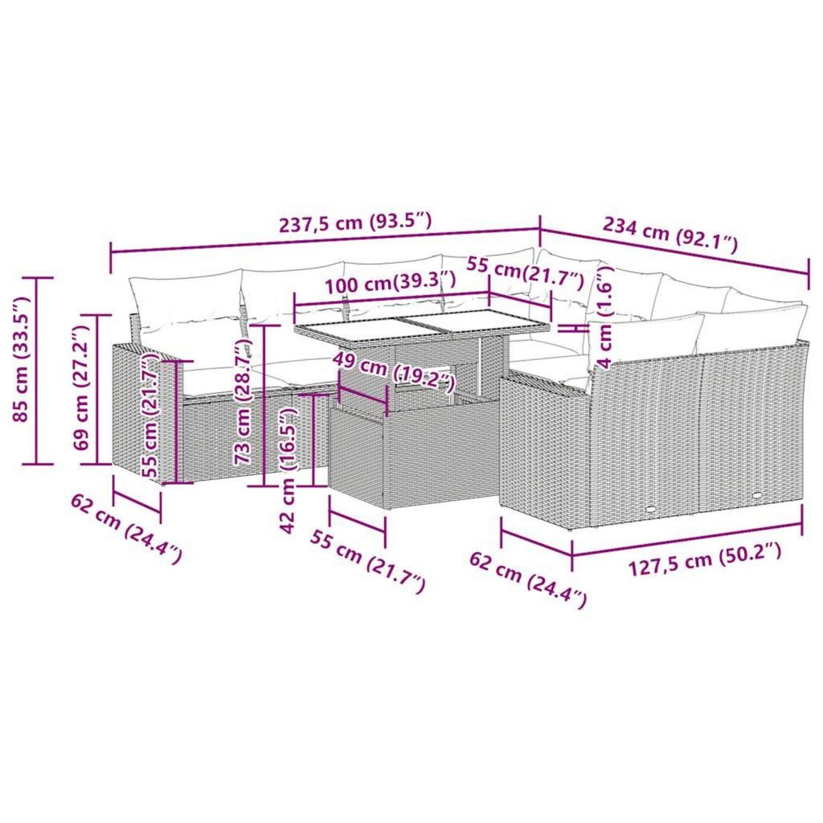 VIDAXL Salon de jardin 9 pcs avec coussins noir resine tressee