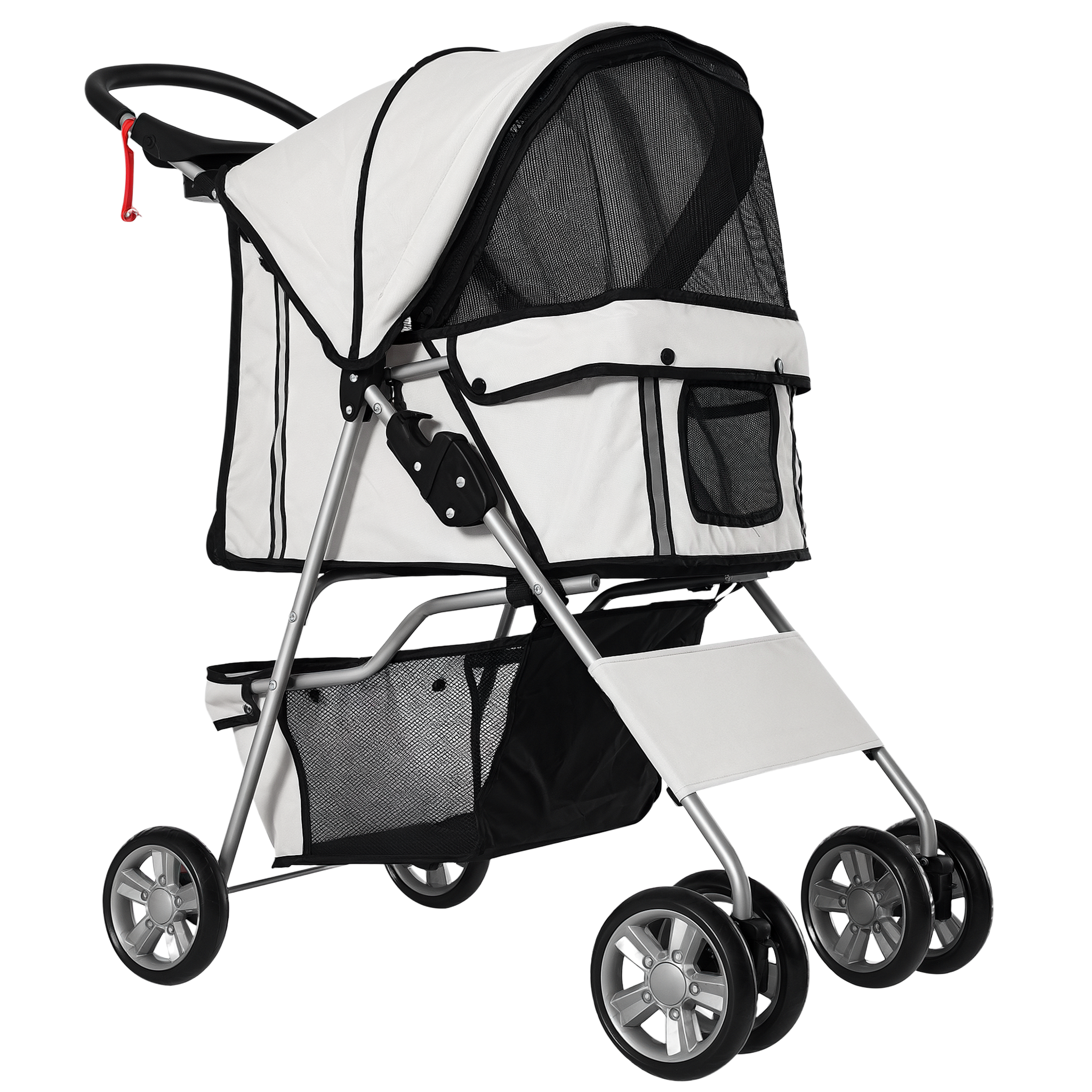 Voir la diapositive 1 : PAWHUT Poussette buggy pliable animaux chariot pliant chien chat porte-gobelet panier de rangement inclus roues avec frein tissu 600d oxford métal gris
