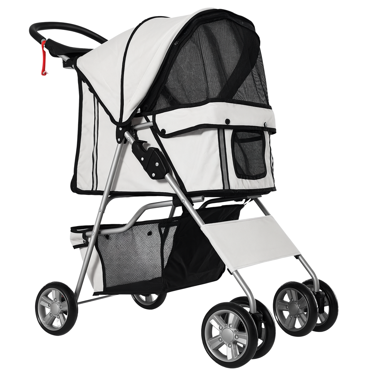 PAWHUT Poussette buggy pliable animaux chariot pliant chien chat porte-gobelet panier de rangement inclus roues avec frein tissu 600D Oxford métal gris