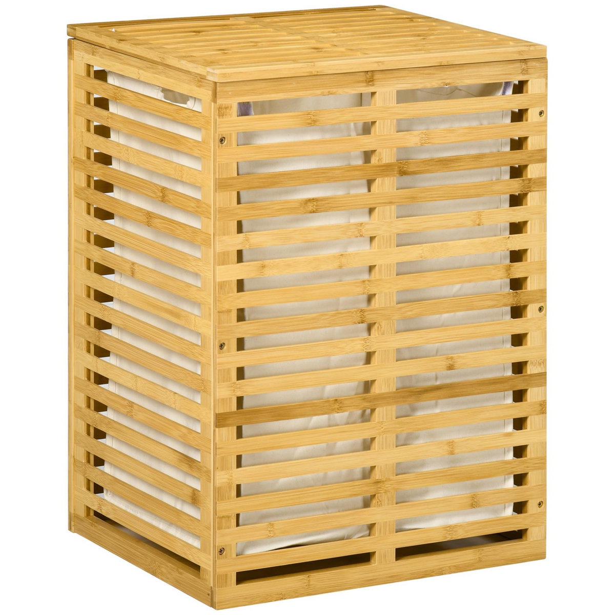 HOMCOM Panier à linge corbeille à linge bac à linge bambou couvercle sac amovible polyester beige