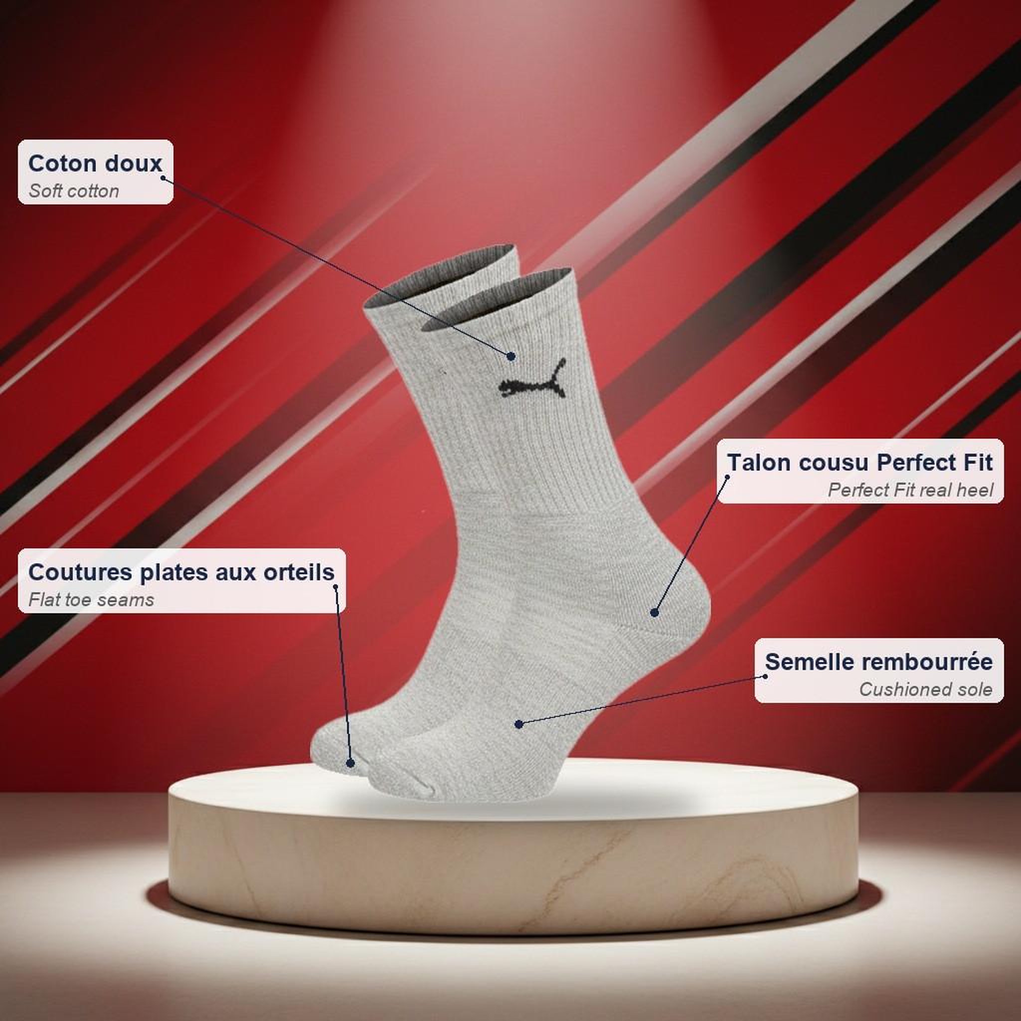 Voir la diapositive 5 : PUMA PUMA Chaussettes Mixte Crew Pack 6 Paires (Lot) - Coton Doux, Talon Cousu