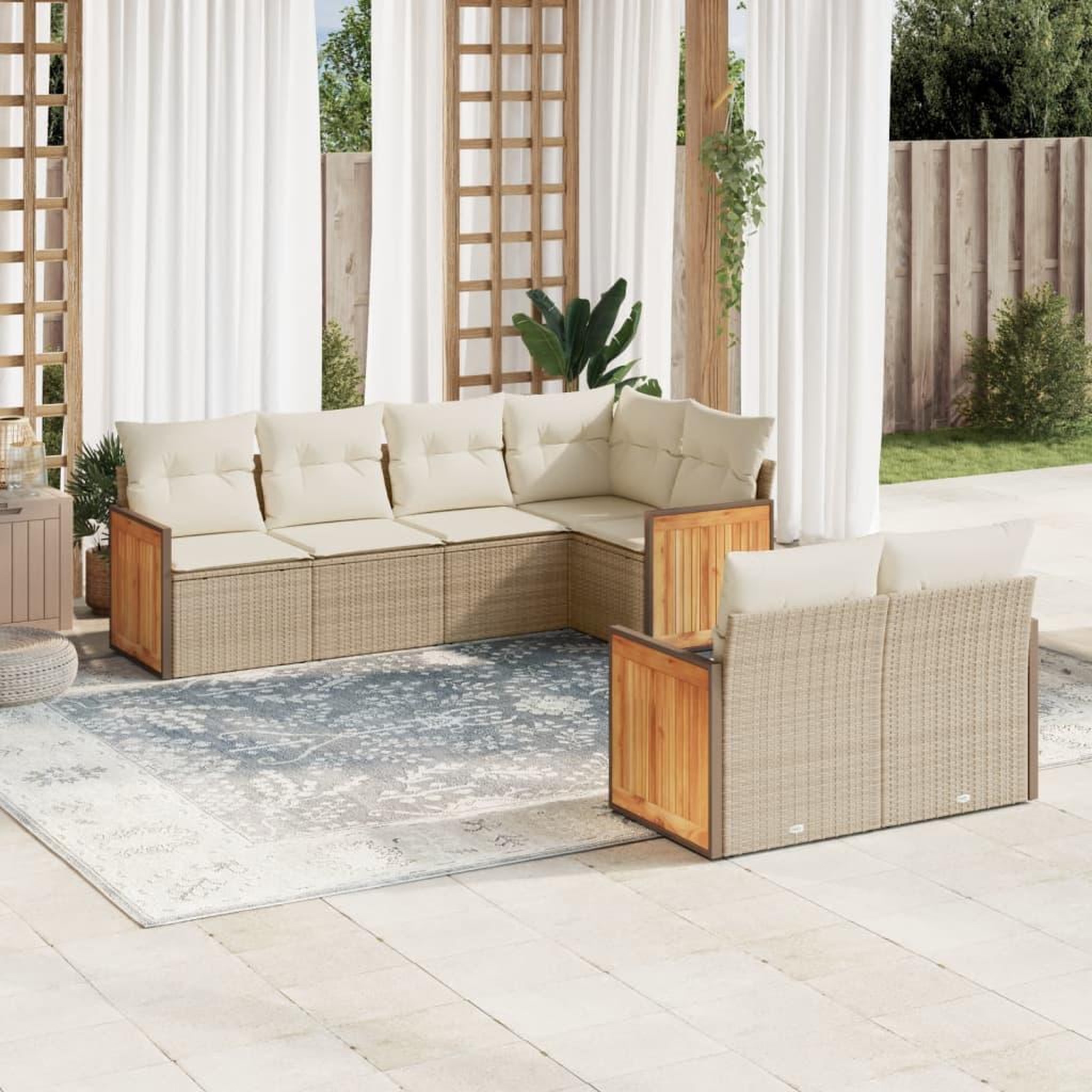 VIDAXL Salon de jardin avec coussins 7 pcs beige resine tressee