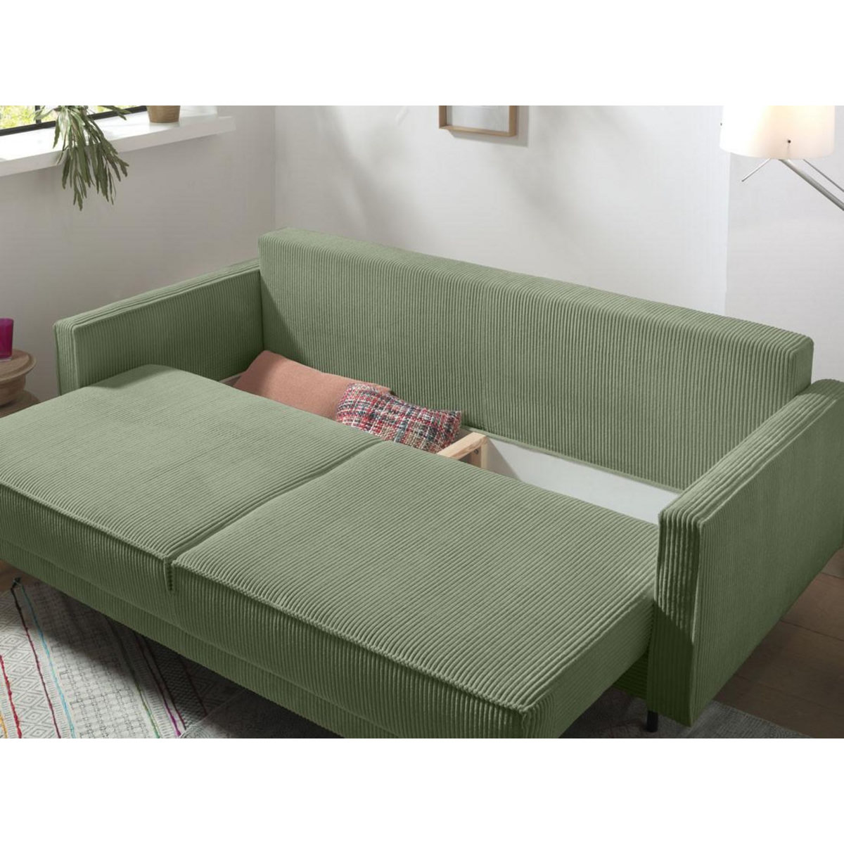 LISA DESIGN Charlie - canapé 3 places convertible avec coffre - en velours côtelé