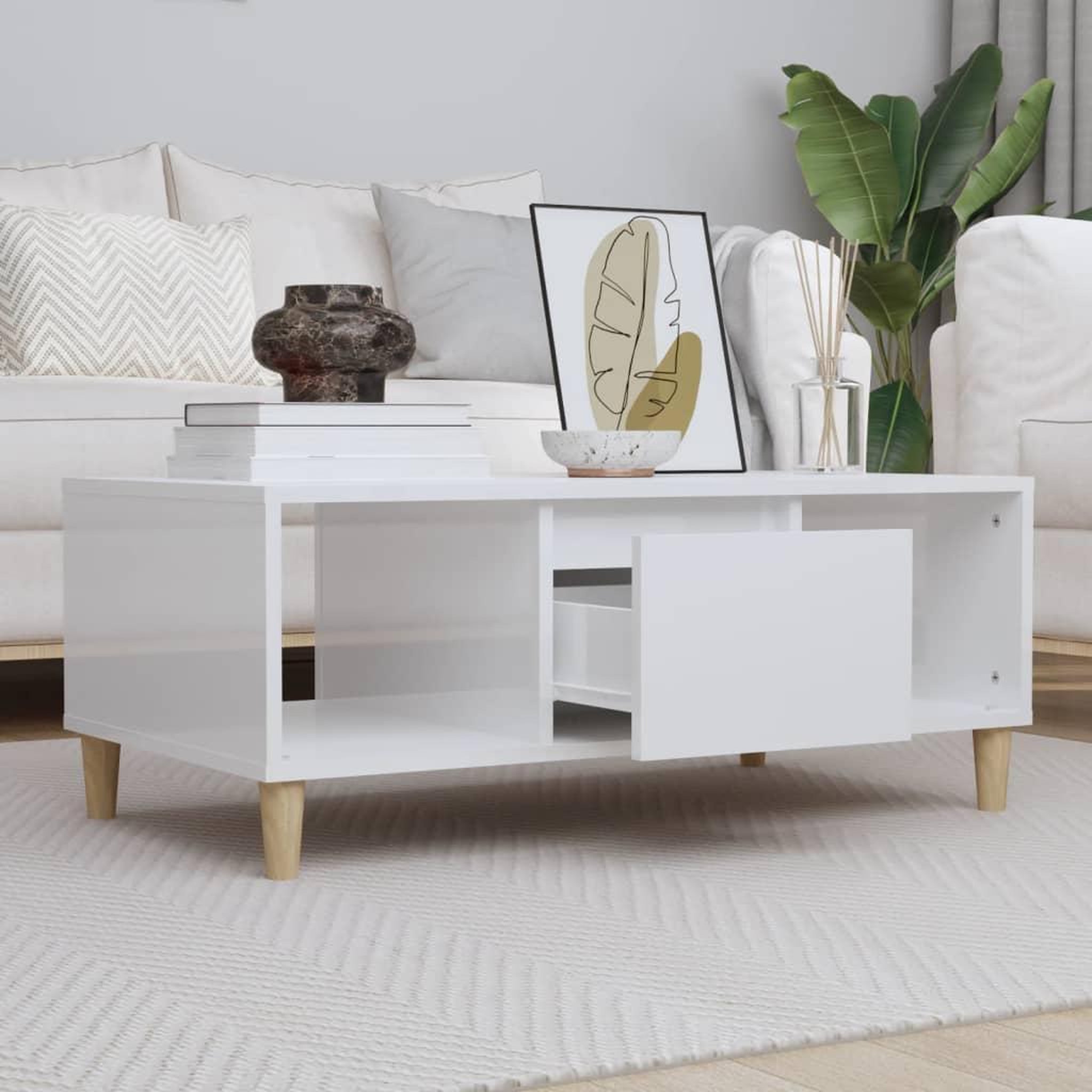 Voir la diapositive 1 : VIDAXL Table basse Blanc brillant 90x50x36,5 cm Bois d'ingenierie