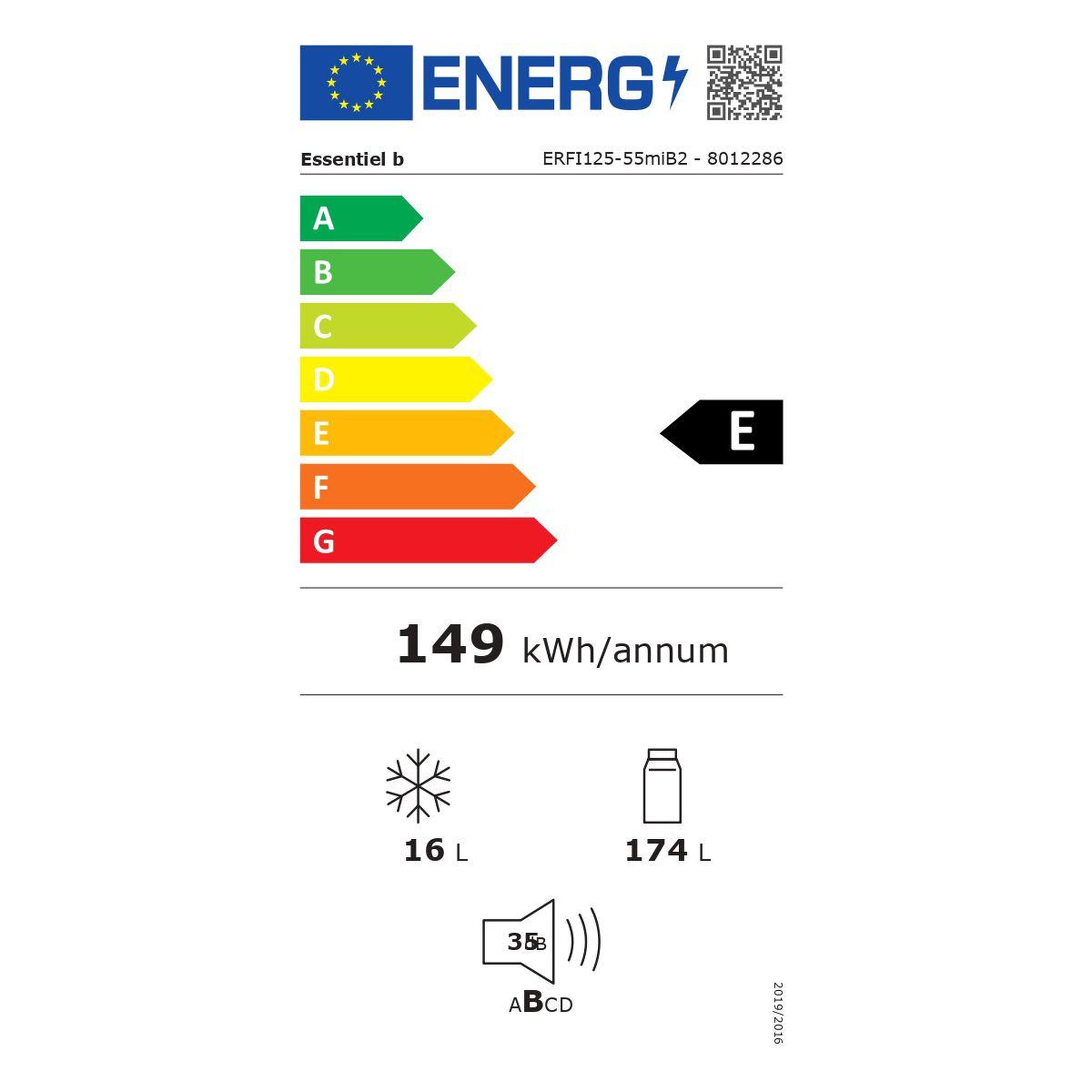 Voir la diapositive 6 : ESSENTIEL B Réfrigérateur 1 porte encastrable erfi125-55mib2