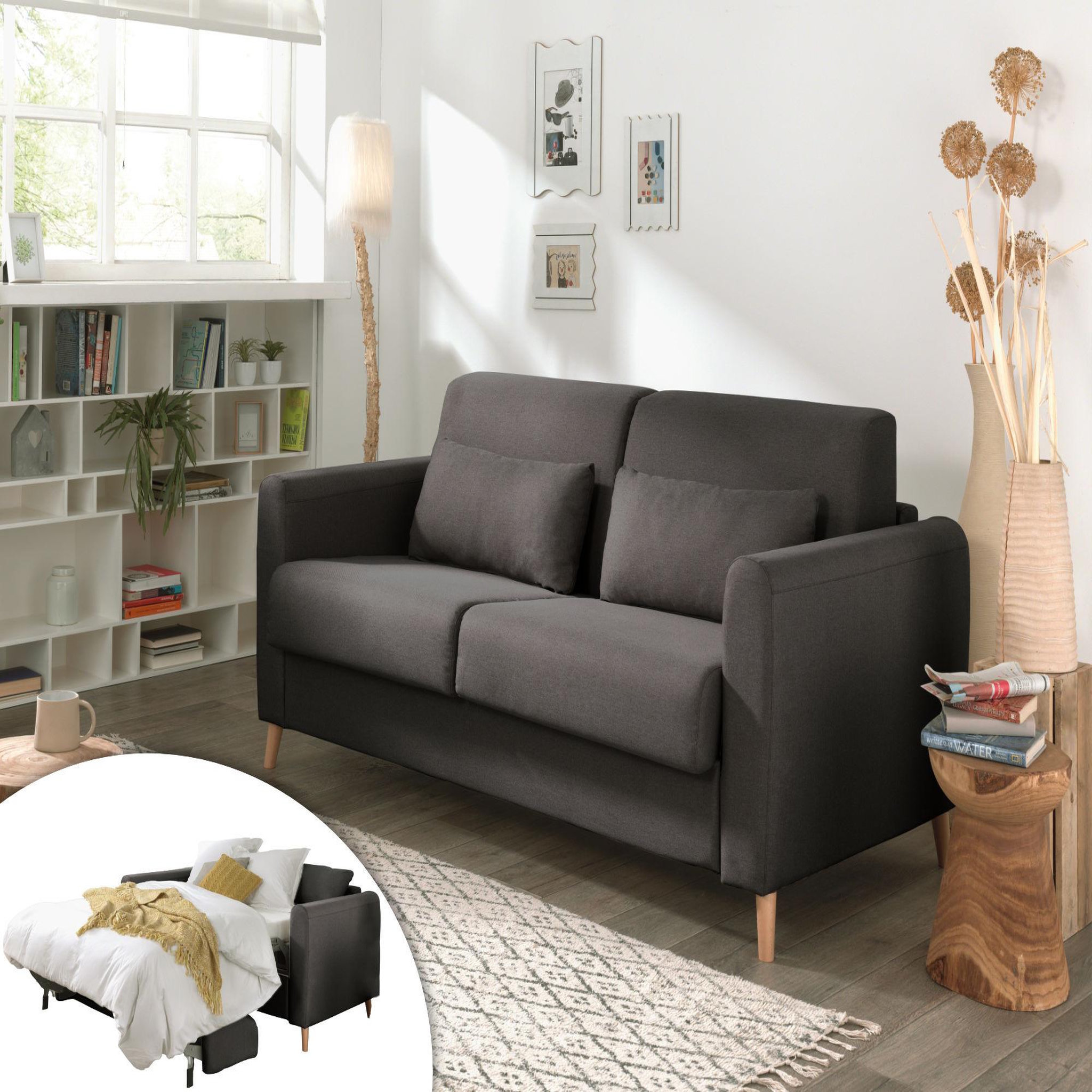 Voir la diapositive 1 : LISA DESIGN Timo - canapé 3 places convertible express couchage quotidien 140 cm matelas 12 cm en tissu
