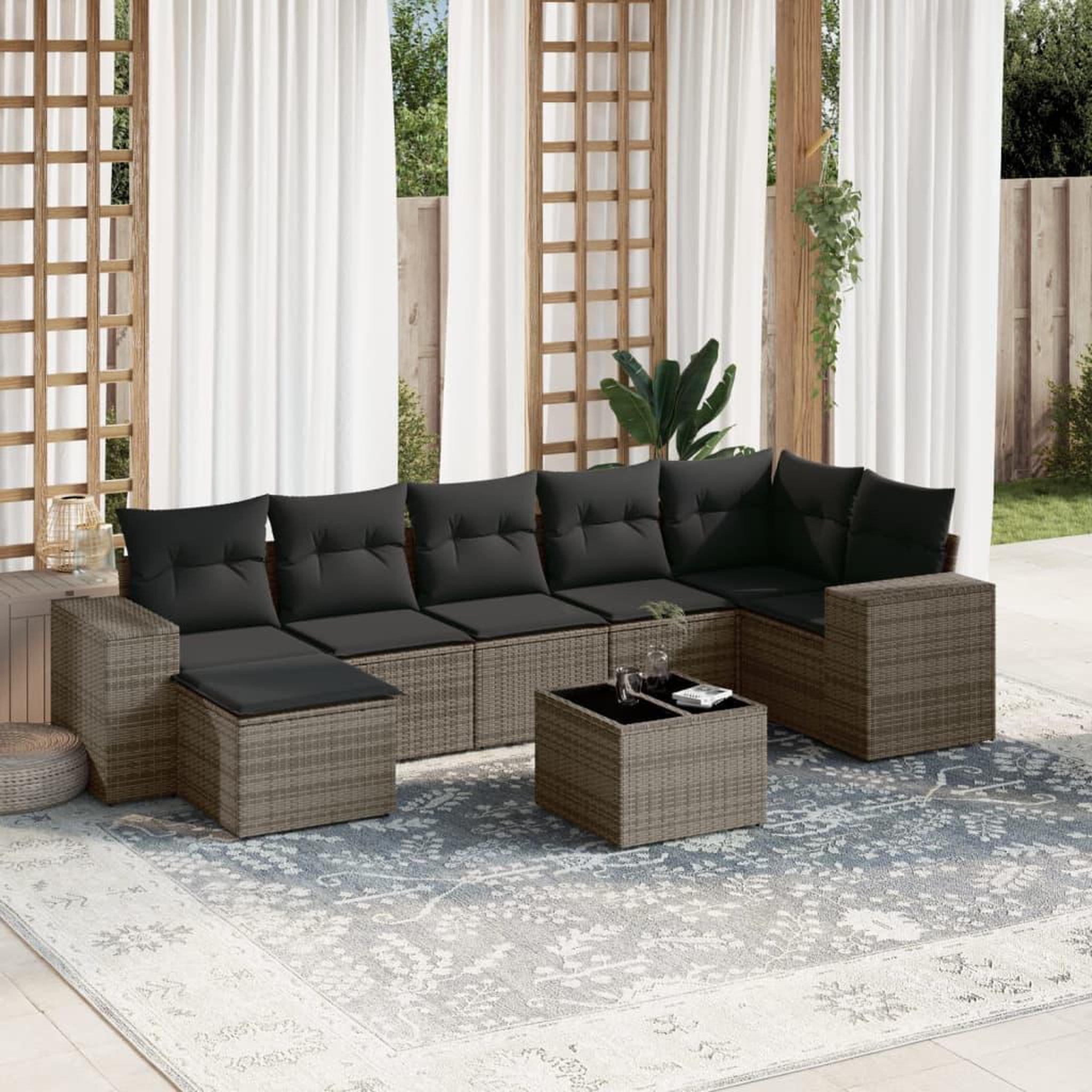 VIDAXL Salon de jardin 8 pcs avec coussins gris resine tressee