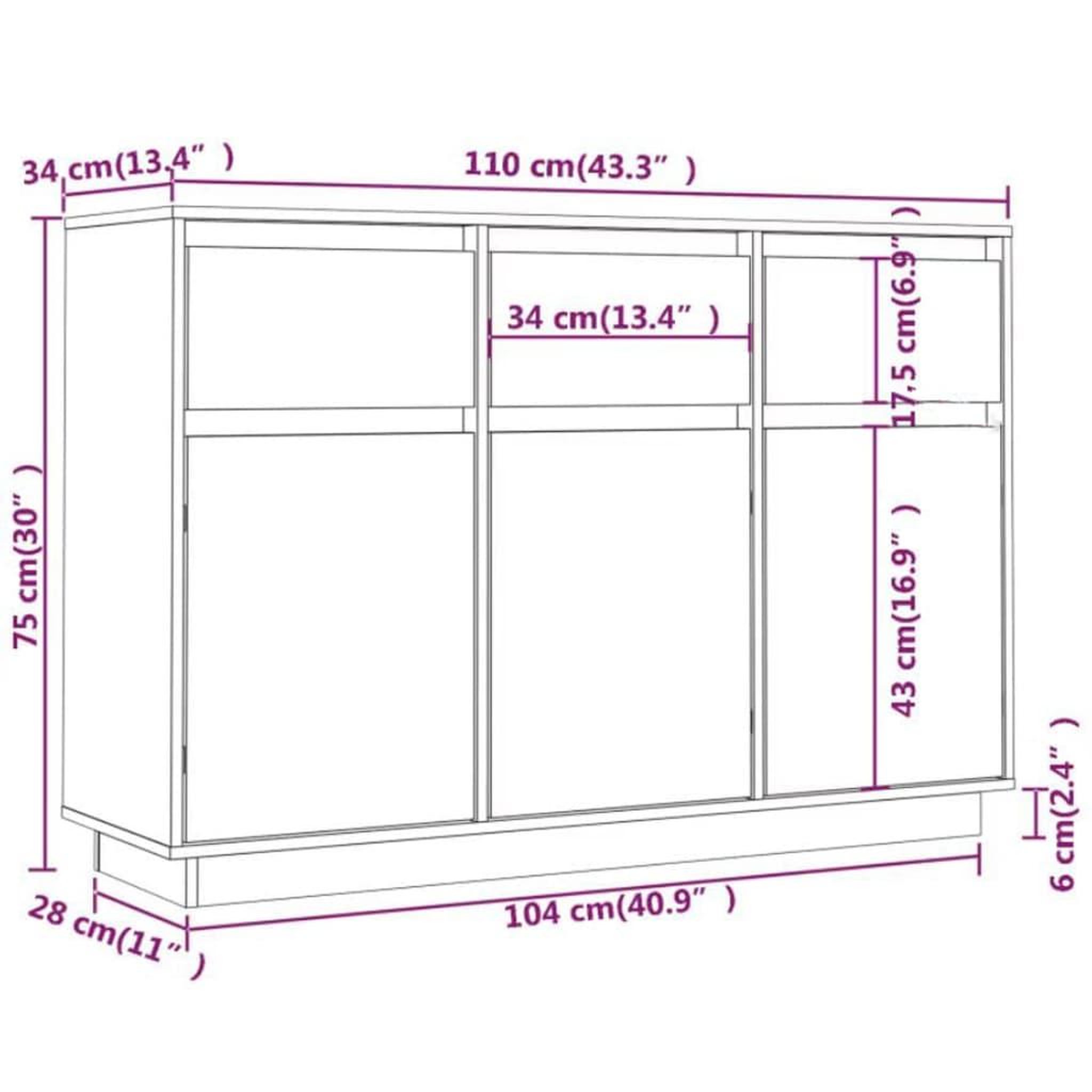 Voir la diapositive 6 : VIDAXL Buffet blanc 110x34x75 cm bois massif de pin