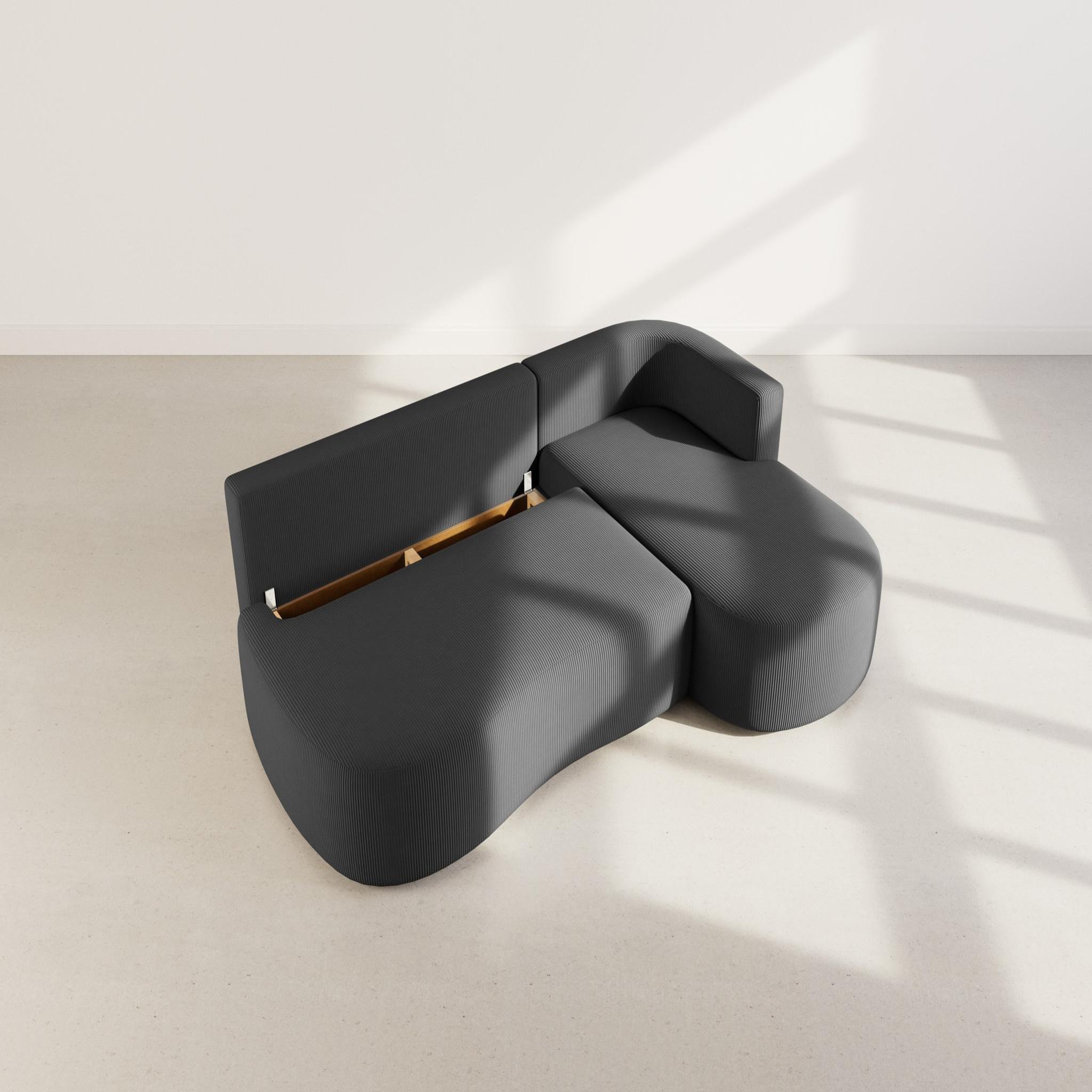 Voir la diapositive 3 : BEST MOBILIER Mahina - canapé d'angle droit 4 places convertible avec coffre en velours côtelé