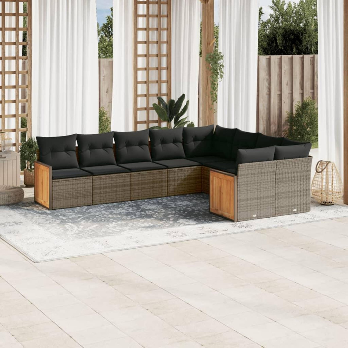 VIDAXL Salon de jardin 9 pcs avec coussins gris resine tressee