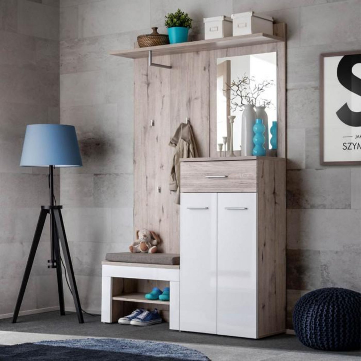 Paris Prix Ensemble Dressing  Gustavo II  200cm Naturel & Blanc