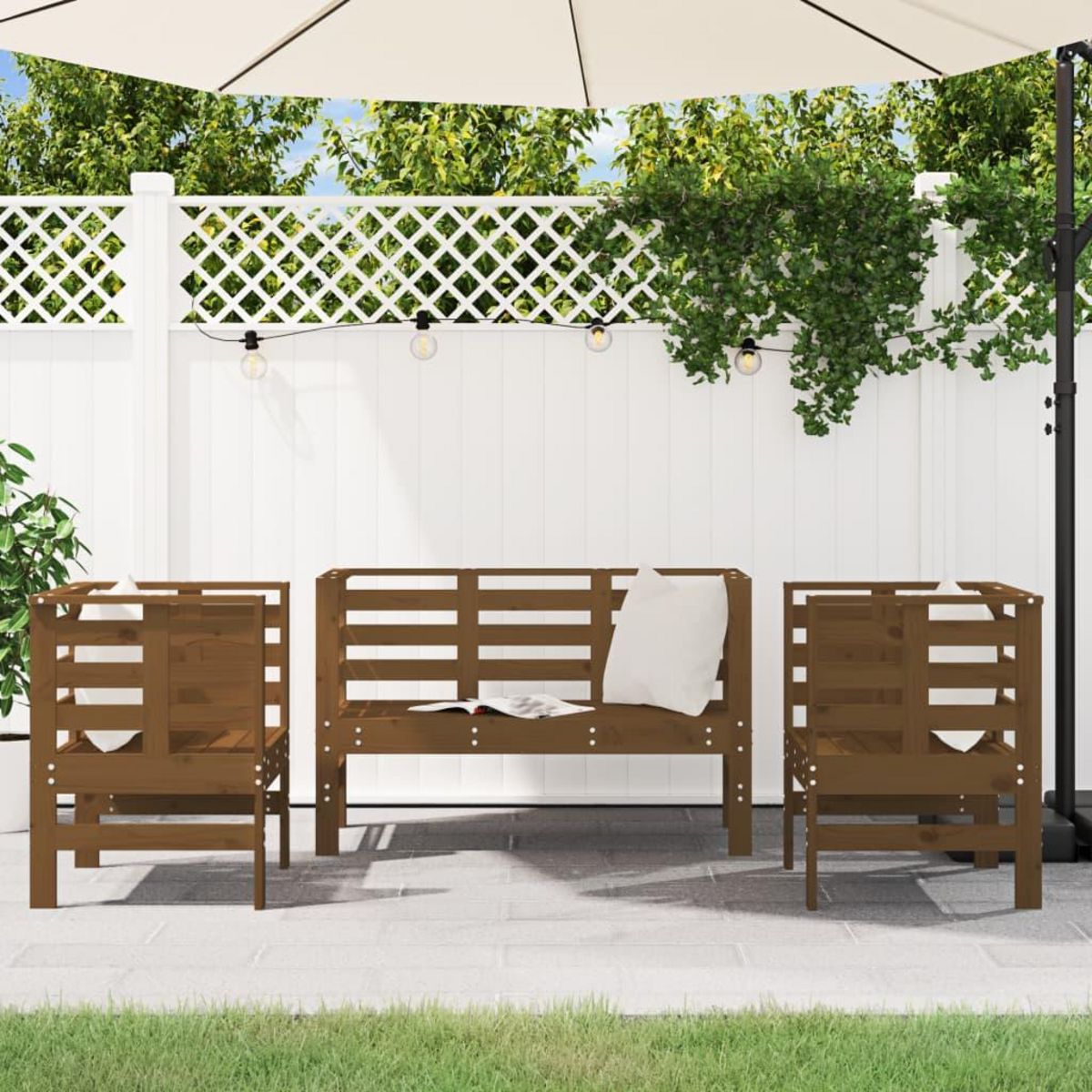 VIDAXL Salon de jardin 3 pcs marron miel bois de pin massif