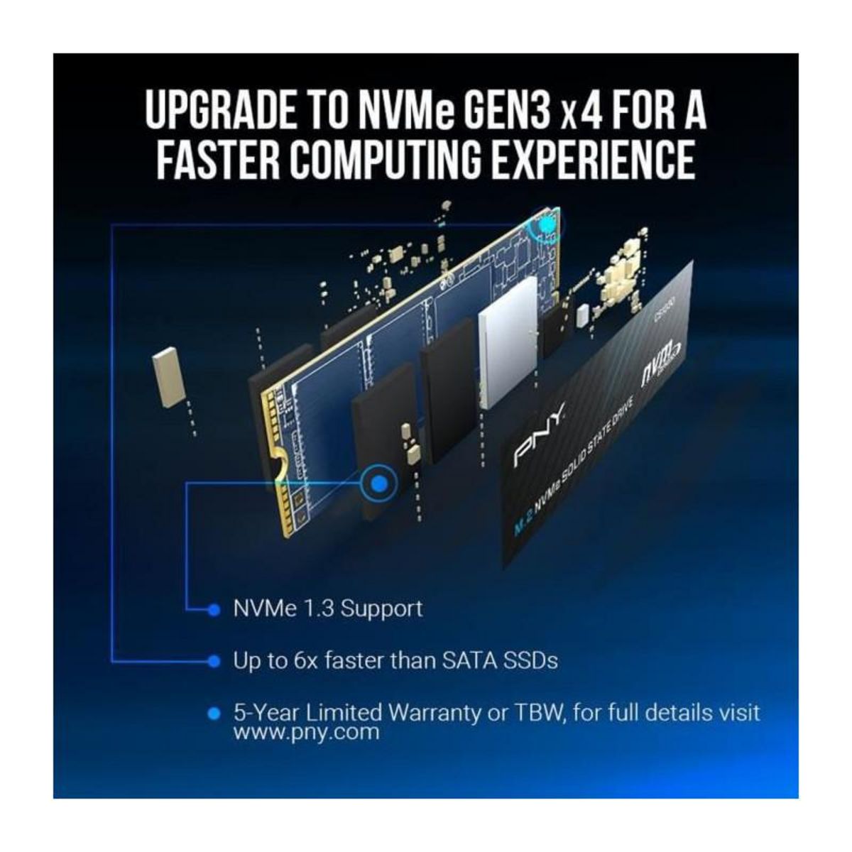 PNY Disque SSD Interne - PNY - CS1030 M.2 GEN3 - 250 Go - NVMe M280CS1030-250-RB