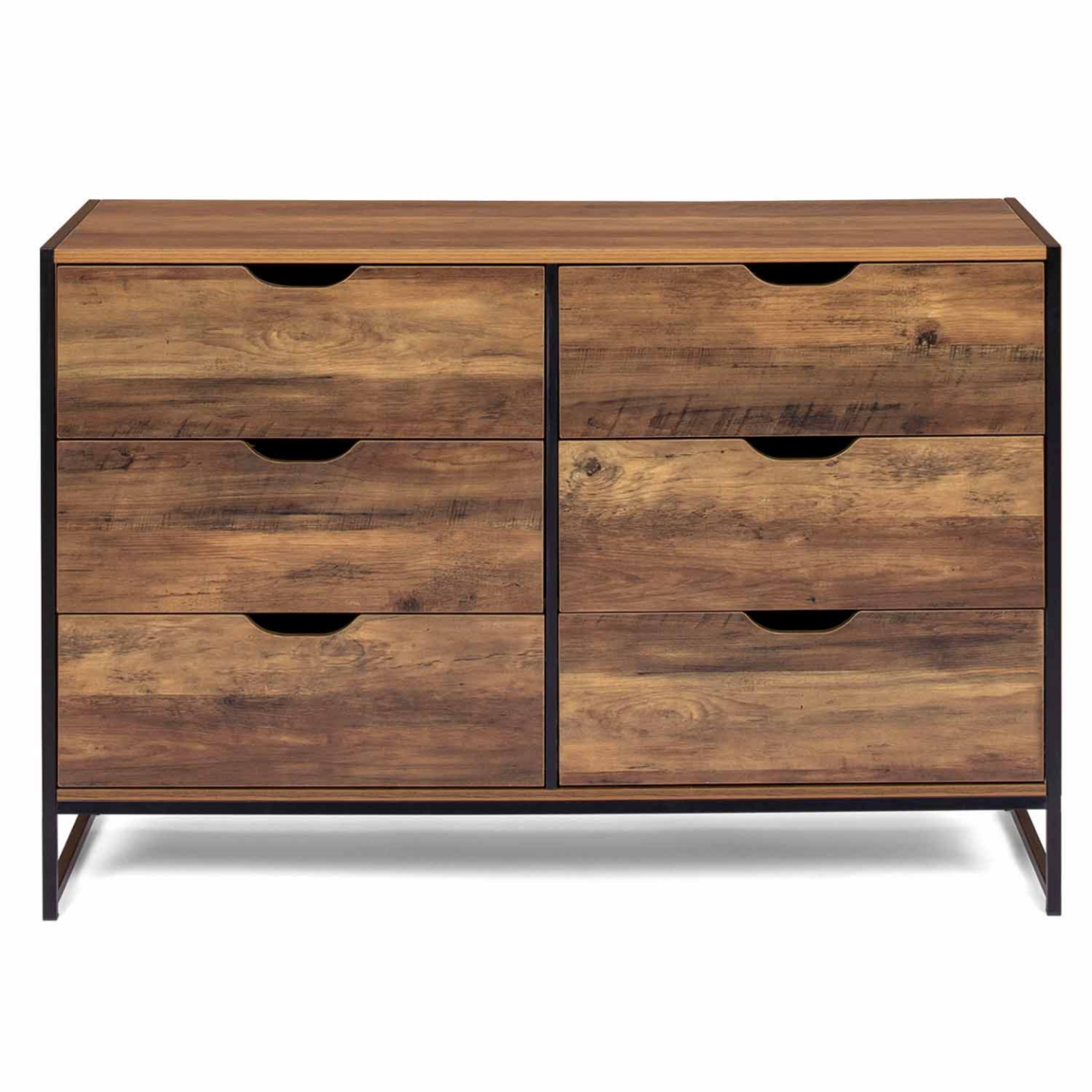 ID MARKET Commode 6 tiroirs HAWKINS 115 cm bois foncé design industriel