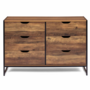 Voir la diapositive 3 : ID MARKET Commode 6 tiroirs HAWKINS 115 cm bois foncé design industriel