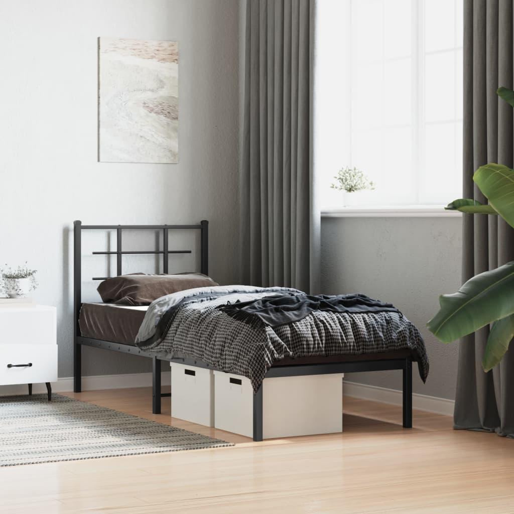 VIDAXL Cadre de lit metal sans matelas avec tete de lit noir 75x190 cm